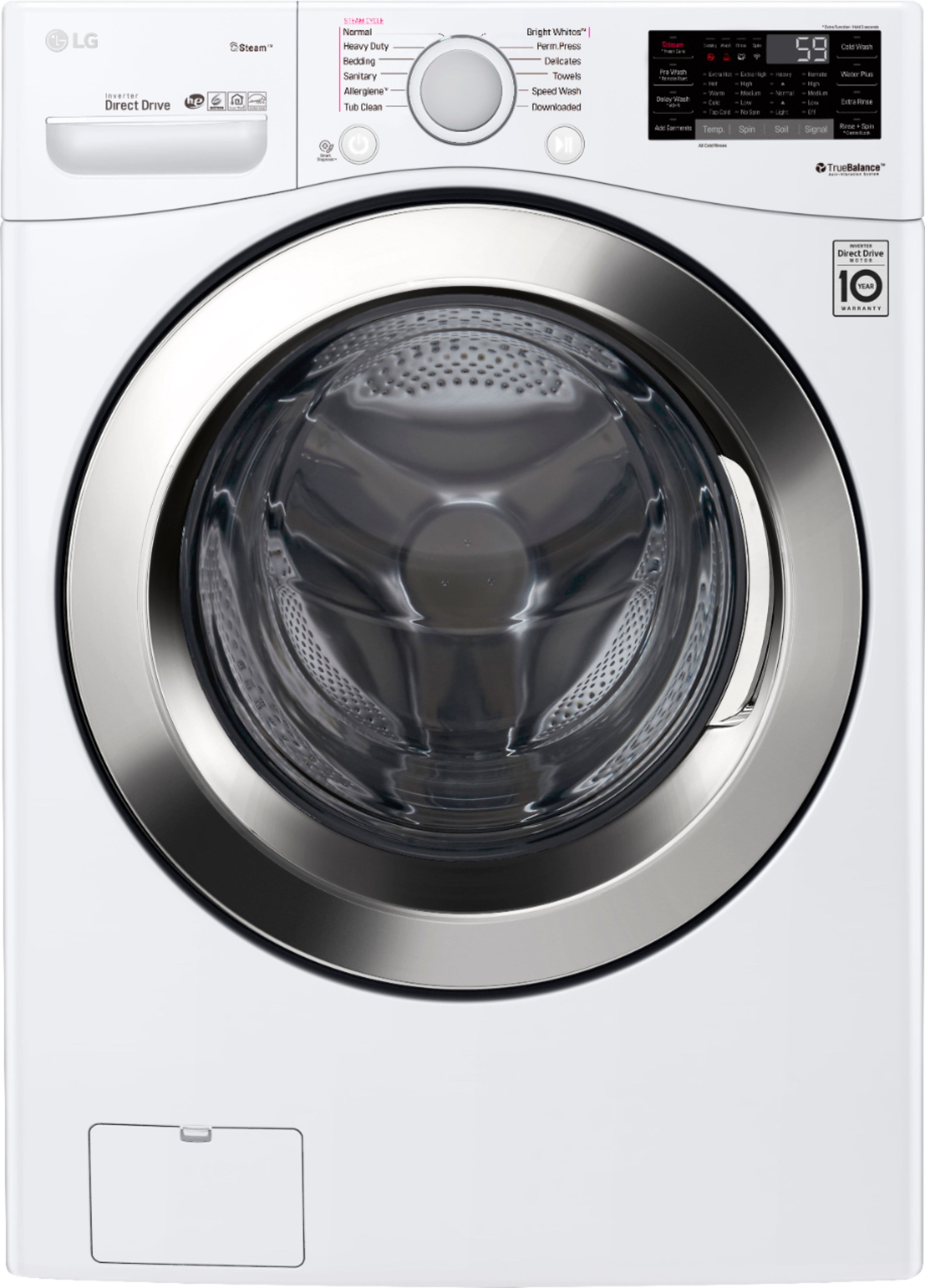 LG - 4.5 Cu. Ft. 12-Cycle Front-Loading Smart Wi-Fi Washer with 6Motion Technology - White - Front_Zoom