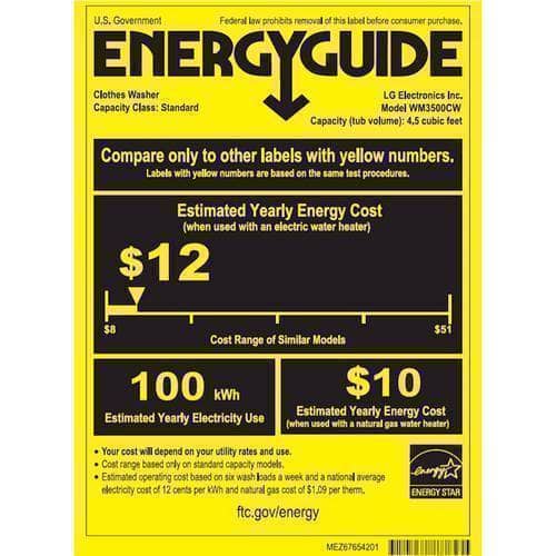 LG - 4.5 Cu. Ft. 10-Cycle Front-Loading Smart Wi-Fi Washer with 6Motion Technology - White - Energy_Guide