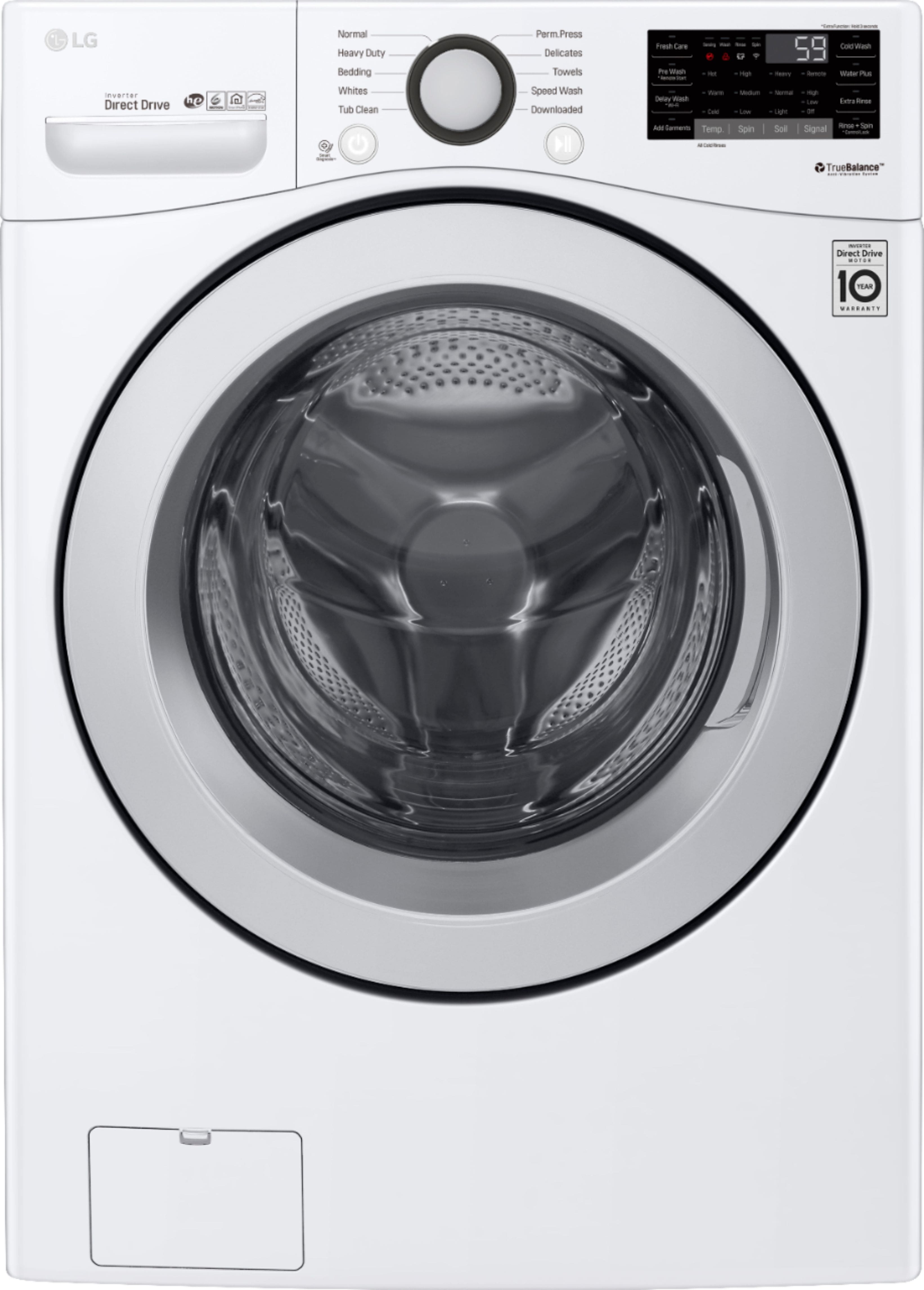 LG - 4.5 Cu. Ft. 10-Cycle Front-Loading Smart Wi-Fi Washer with 6Motion Technology - White - Front_Zoom
