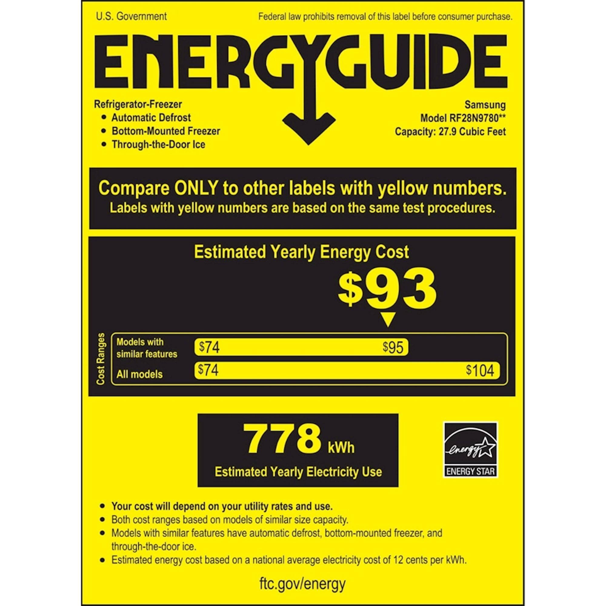 Samsung - Family Hub 28 Cu. Ft. 4-Door Flex French Door Refrigerator - Fingerprint Resistant Stainless Steel - Energy_Guide