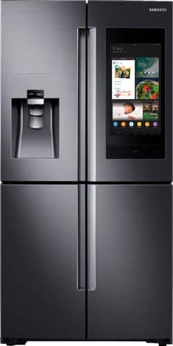 Samsung - Family Hub 22 Cu. Ft. 4-Door Flex French Door Counter-Depth Refrigerator - Fingerprint Resistant Black Stainless Steel - Front_Standard