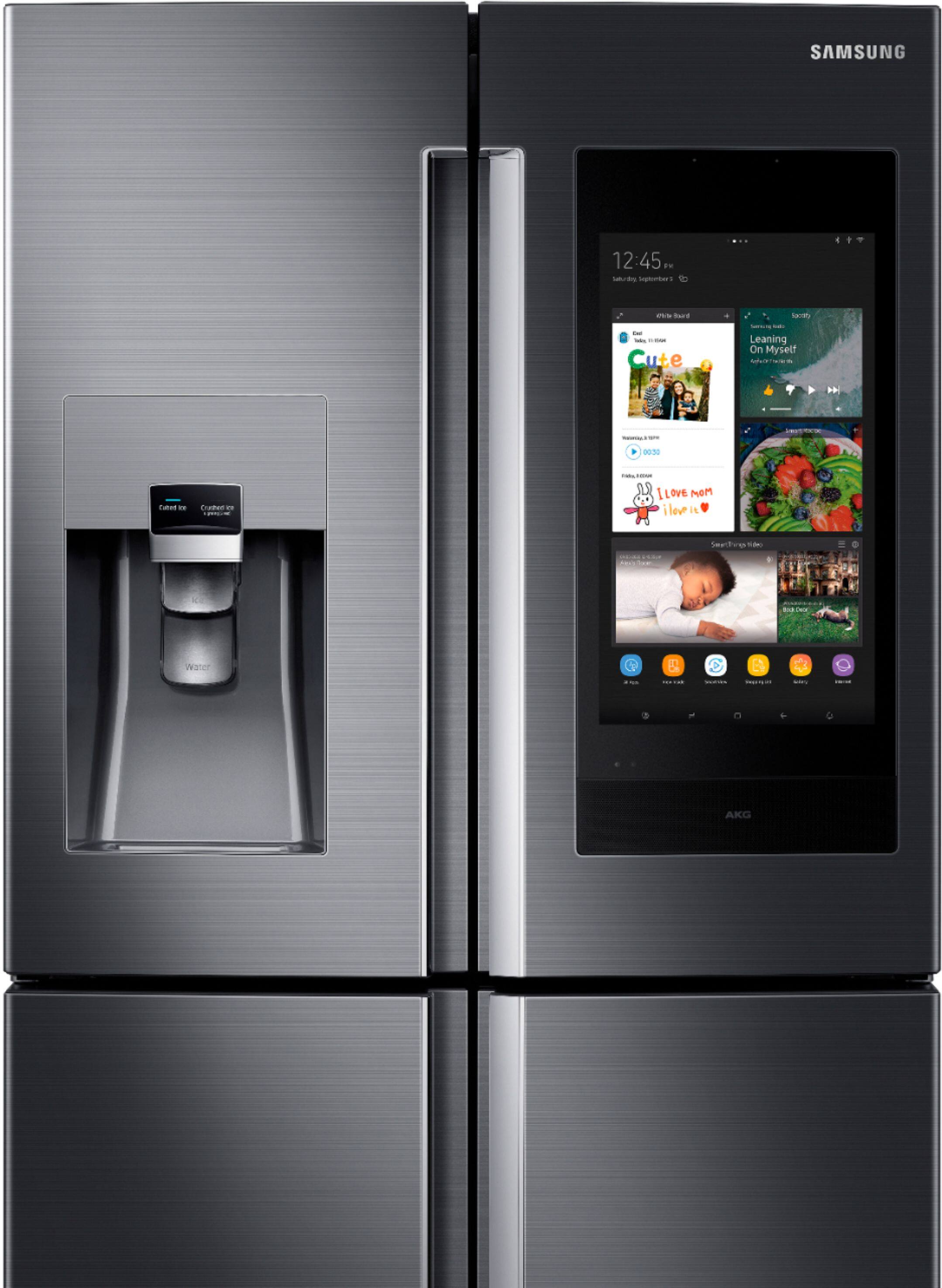 Samsung - Family Hub 22 Cu. Ft. 4-Door Flex French Door Counter-Depth Refrigerator - Fingerprint Resistant Black Stainless Steel - Alt_View_Standard_11