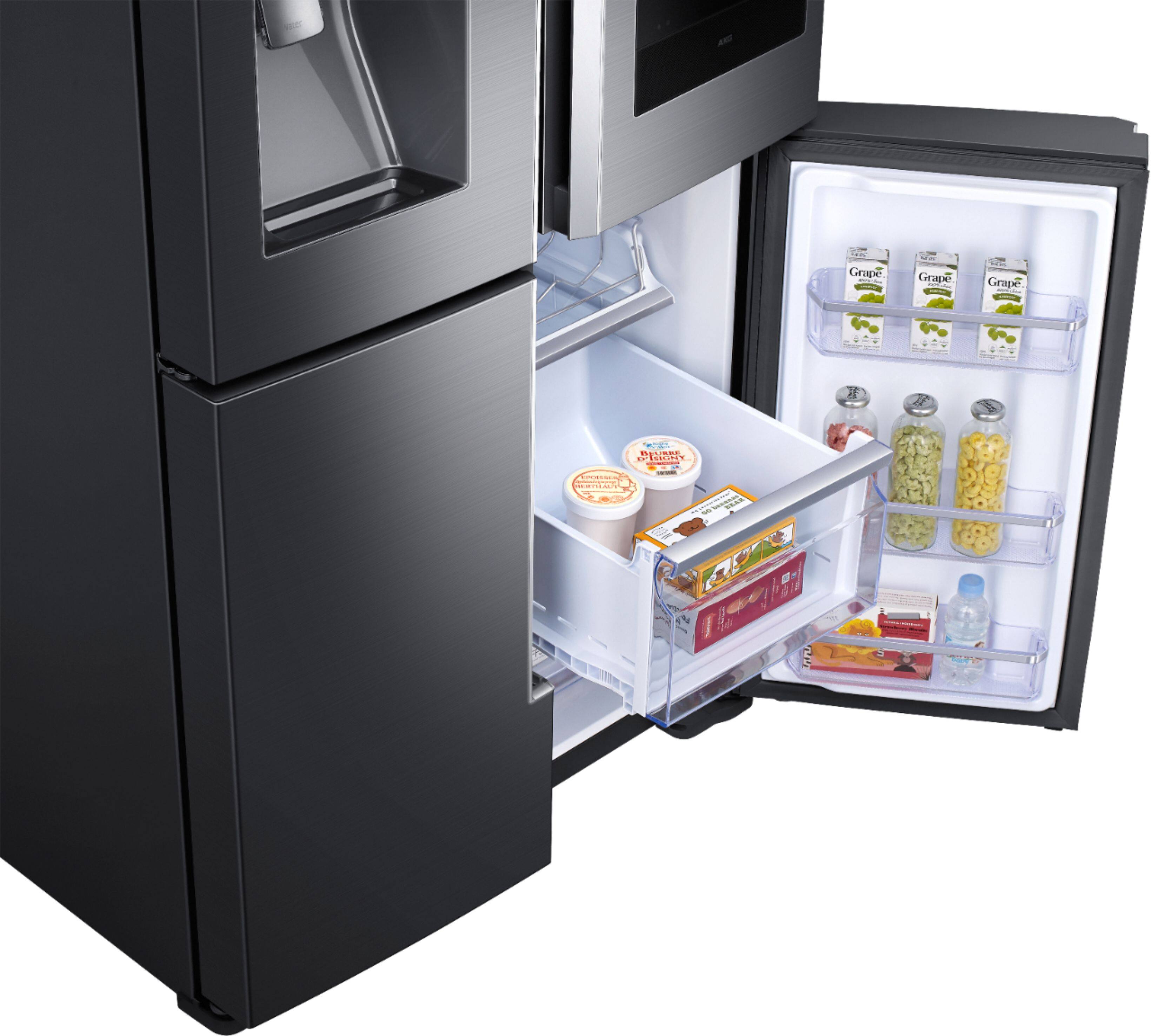 Samsung - Family Hub 22 Cu. Ft. 4-Door Flex French Door Counter-Depth Refrigerator - Fingerprint Resistant Black Stainless Steel - Alt_View_Standard_14