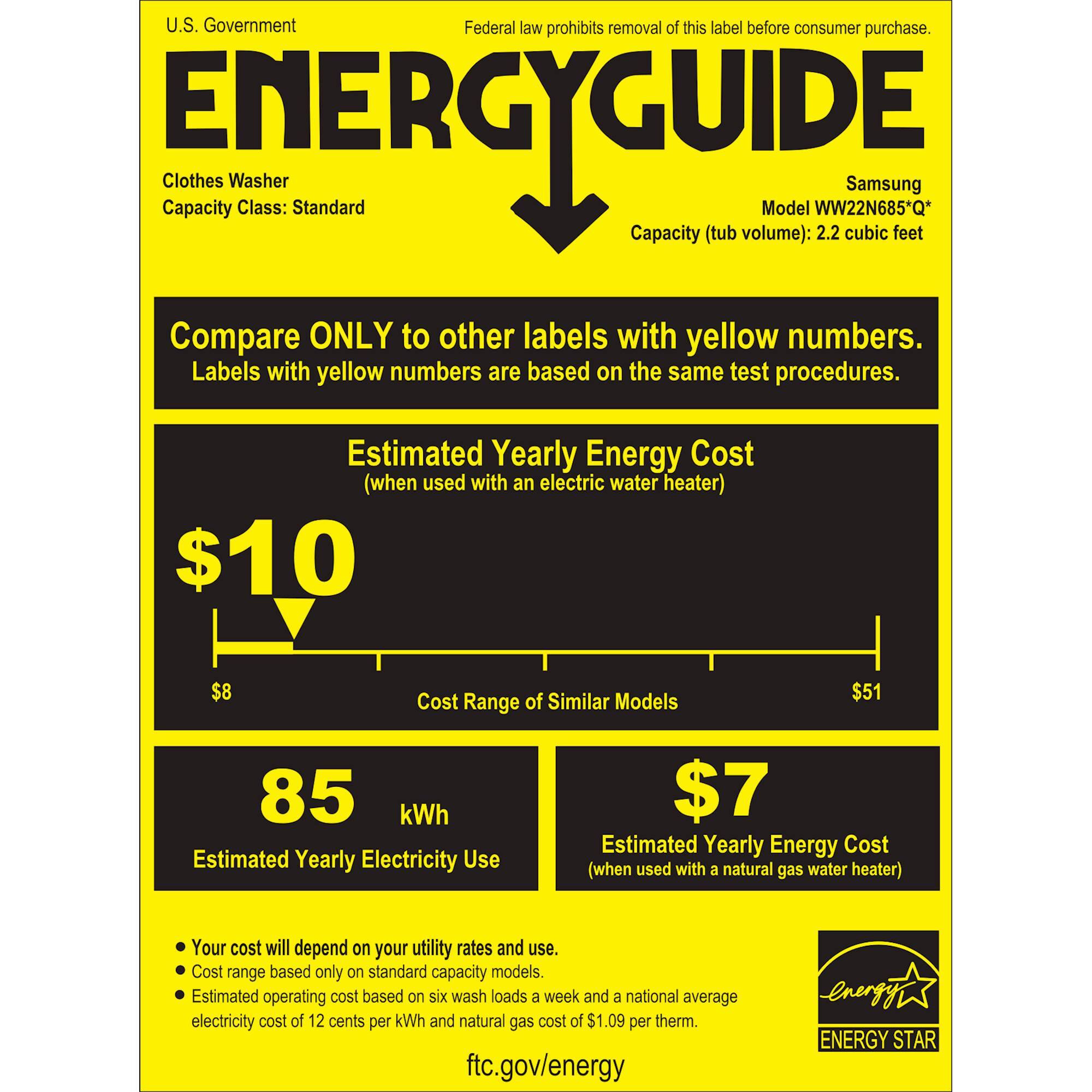 Samsung - 2.2 Cu. Ft. 14-Cycle Front-Loading Washer with Steam - Inox Gray - Energy_Guide