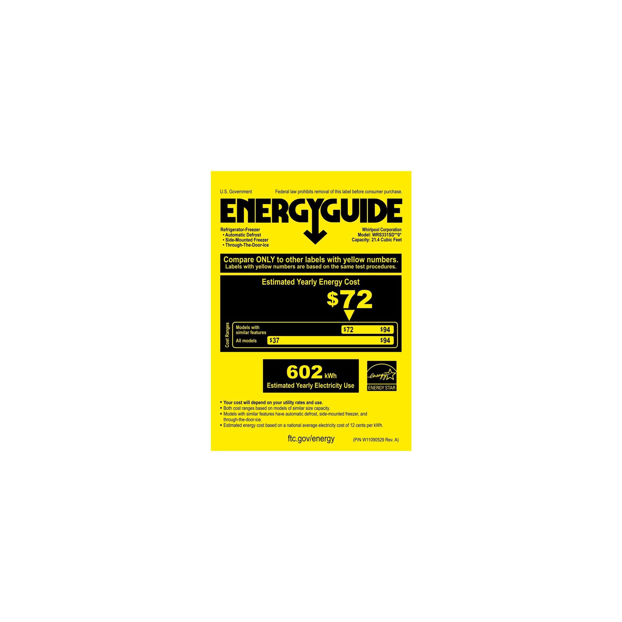 Whirlpool - 21.4 Cu. Ft. Side-by-Side Refrigerator - Monochromatic Stainless Steel - Energy_Guide
