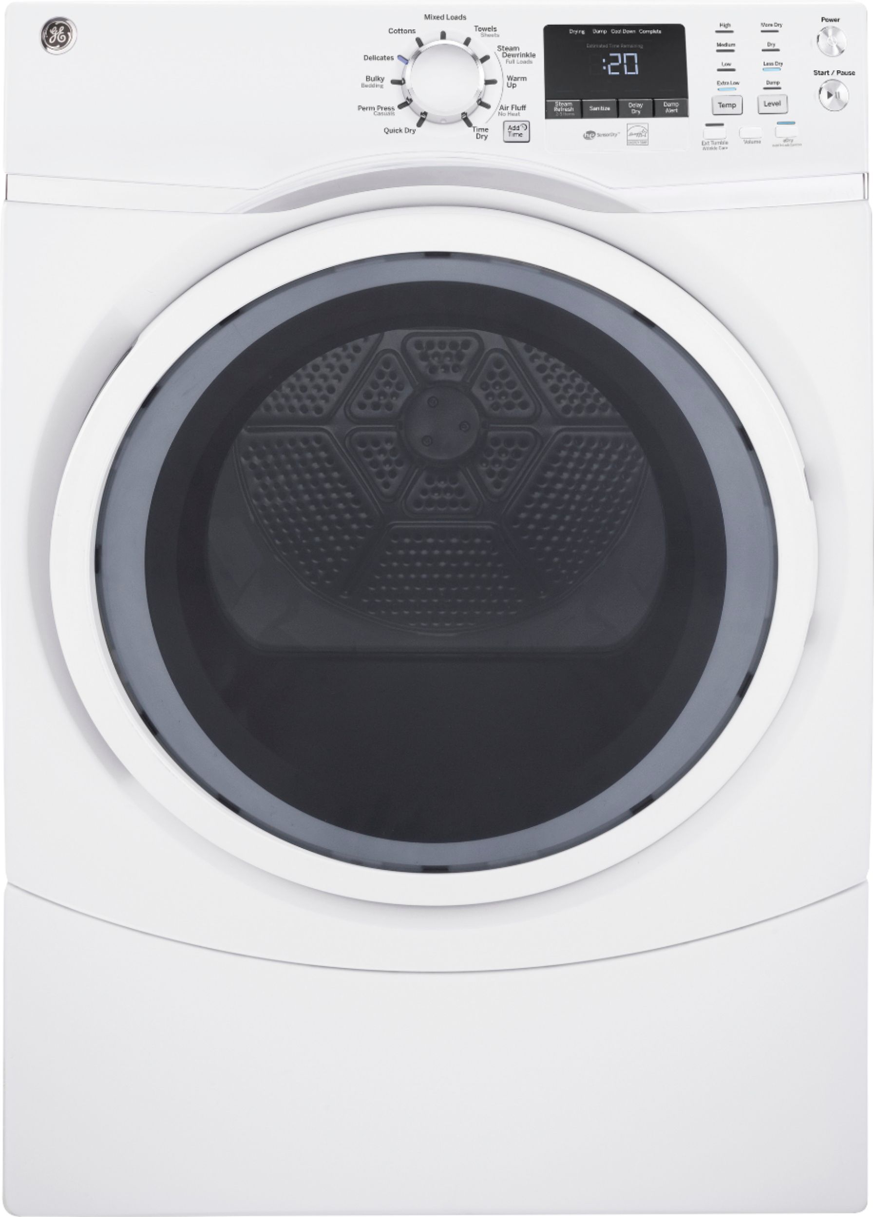 GE 7.5 Cu. Ft. 13Cycle Electric Dryer with Steam White On White at