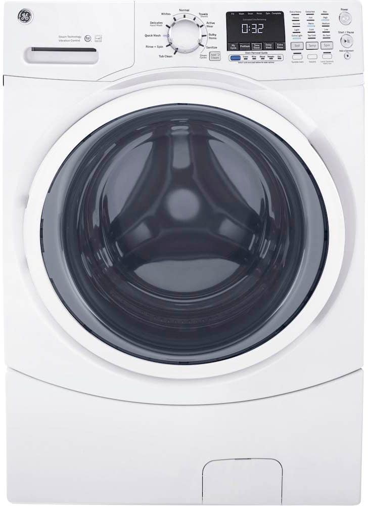 GE - 4.5 Cu. Ft. 10-Cycle Front-Loading Washer with Steam - White - Front_Zoom