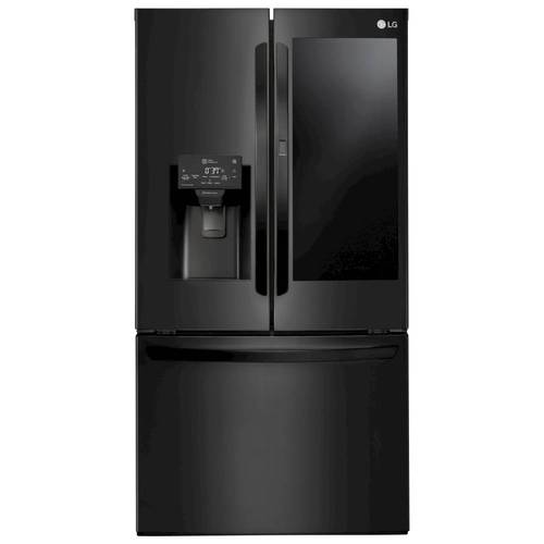 LG - 27.5 Cu. Ft. French InstaView Door-in-Door Smart Wi-Fi Enabled Refrigerator - PrintProof Matte Black Stainless Steel - Front_Standard
