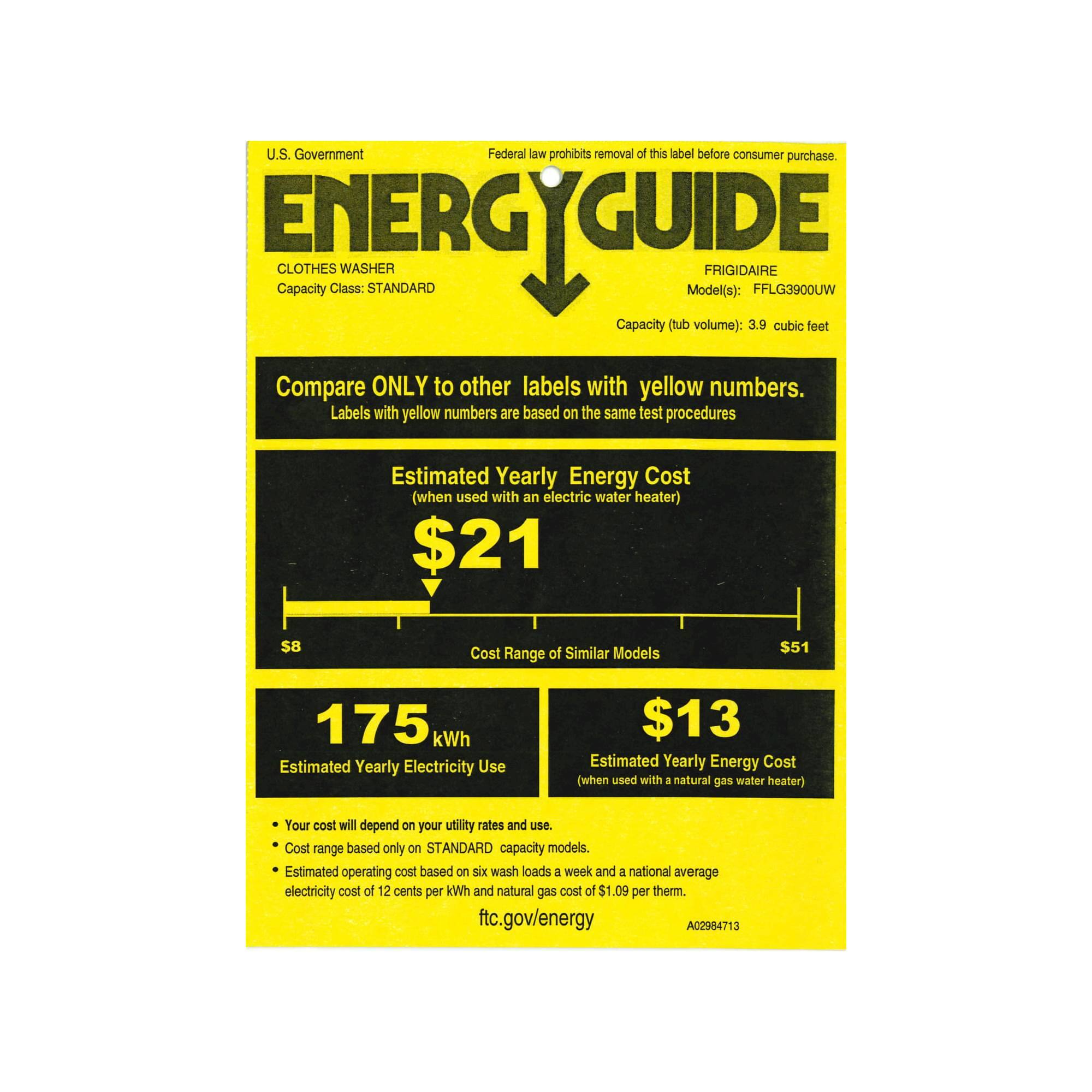 Frigidaire - 3.9 Cu. Ft. 10-Cycle Washer and 5.5 Cu. Ft. 4-Cycle Dryer Gas Laundry Center - White - Energy_Guide
