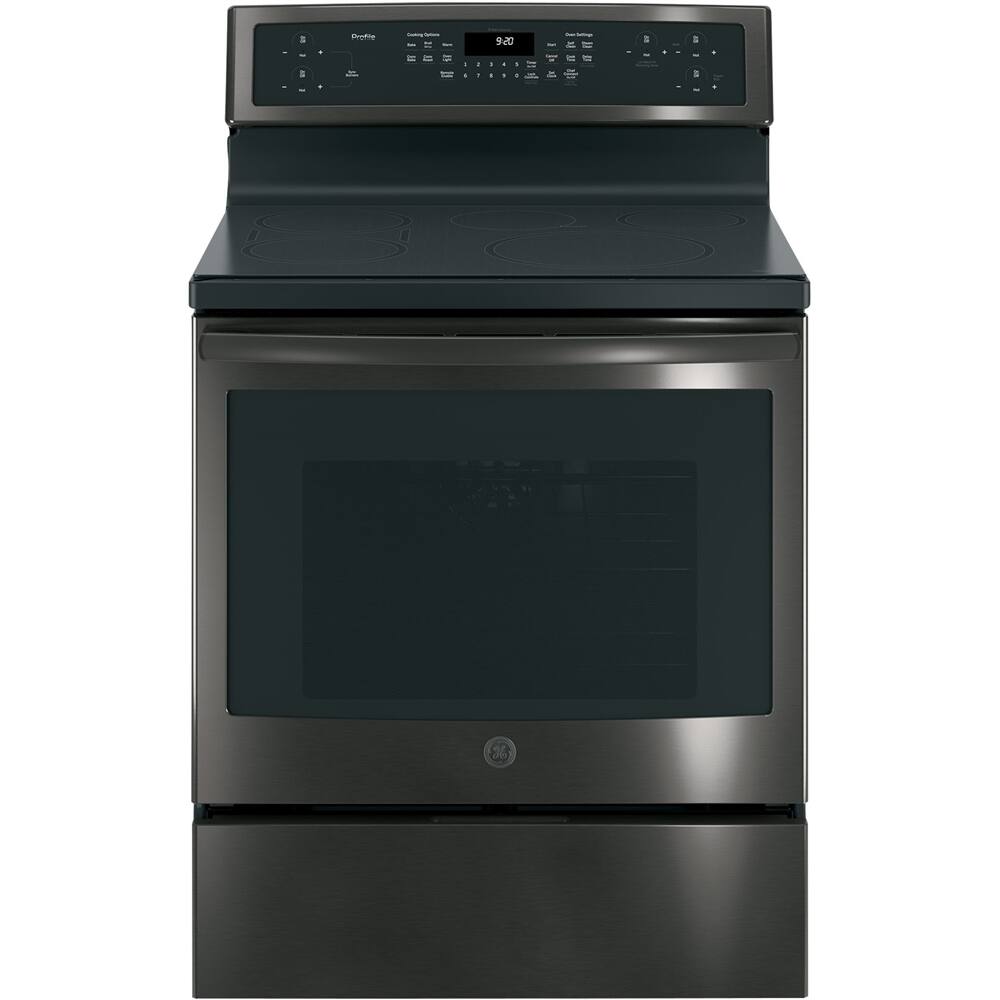 GE - 5.3 Cu. Ft. Freestanding Electric Induction Convection Range Black Stainless Steel Induction Range