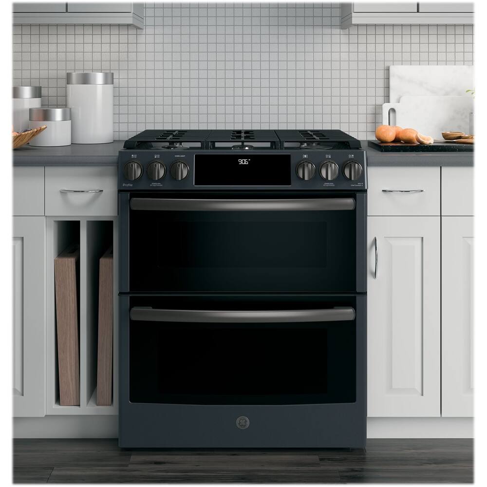 GE 6.7 Cu. Ft. SelfCleaning SlideIn Double Oven Gas Convection Range Black Slate at