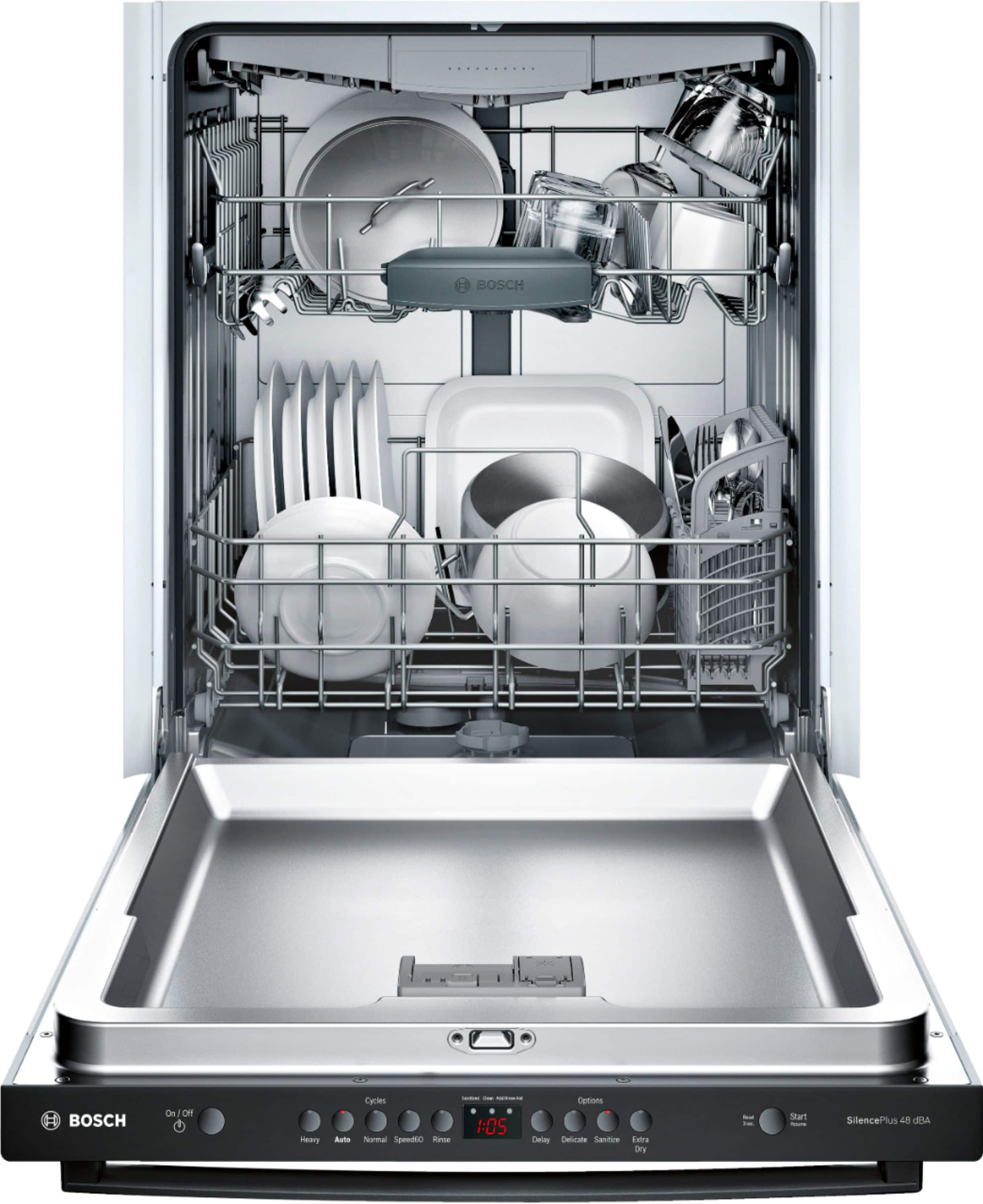 Bosch - 100 Series 24" Front Control Built-In Dishwasher with Stainless Steel Tub - Black - Alt_View_Standard_11