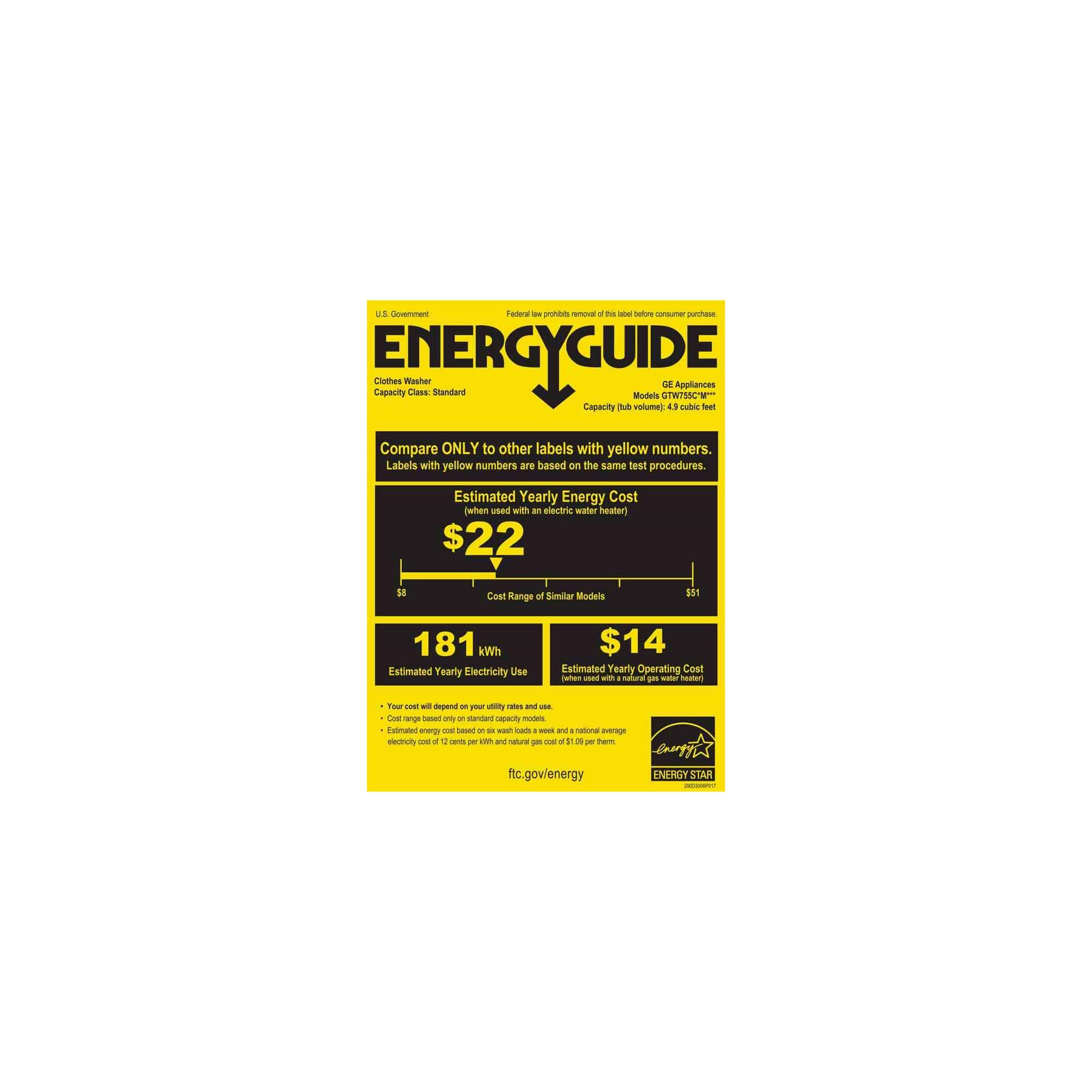 GE - 4.9 Cu. Ft. 13-Cycle Top-Loading Washer - Diamond Gray - Energy_Guide