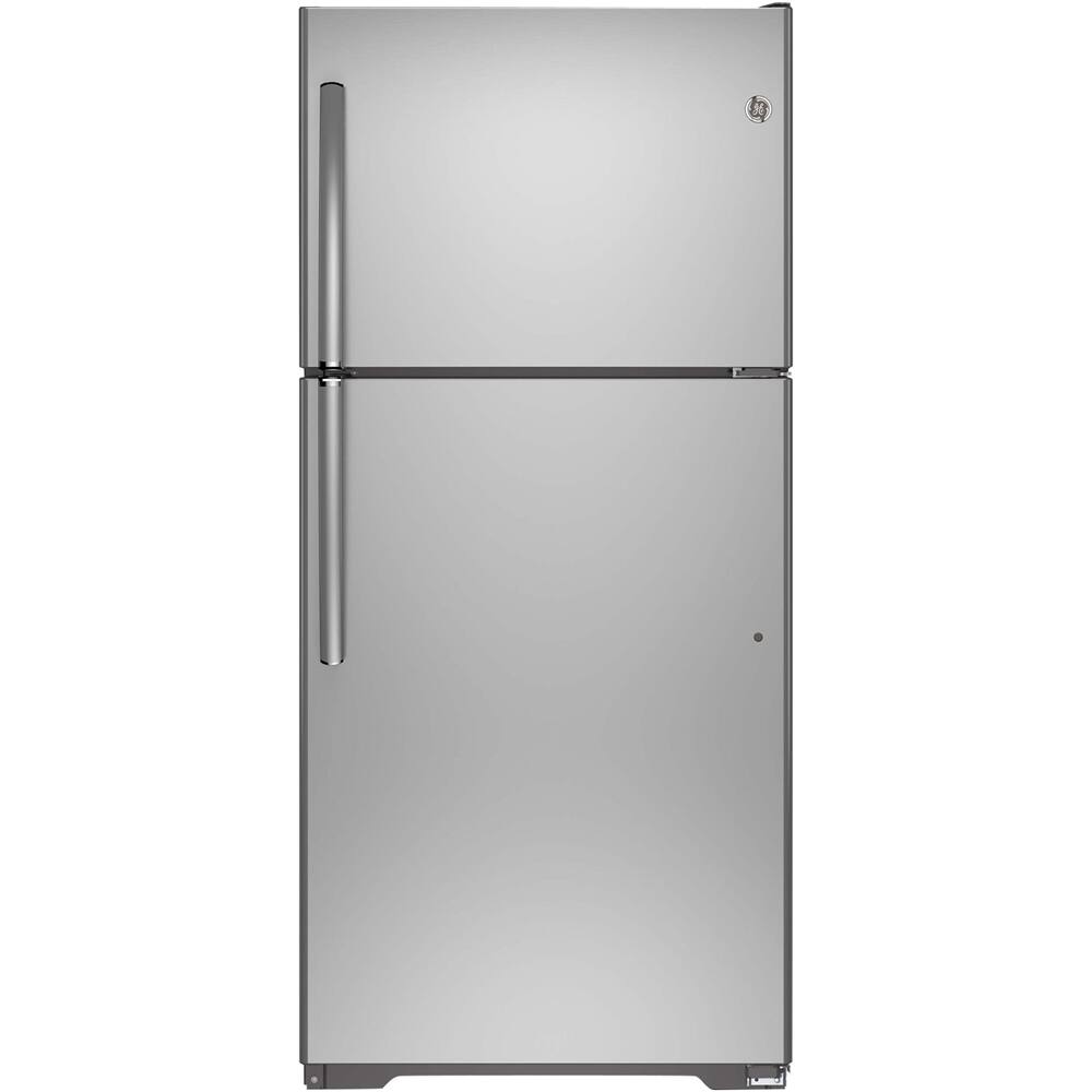GE - 18.2 Cu. Ft. Top-Freezer Refrigerator - Stainless steel - Front_Zoom