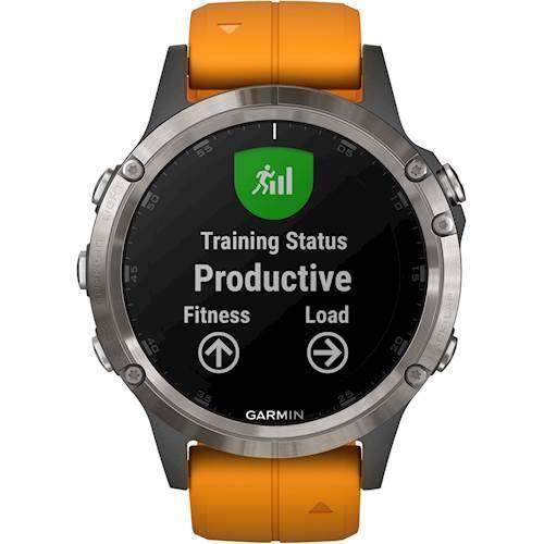 Garmin - fēnix® 5 Plus Sapphire Smartwatch 47mm Fiber-Reinforced Polymer - Titanium with Solar Flare Orange Band