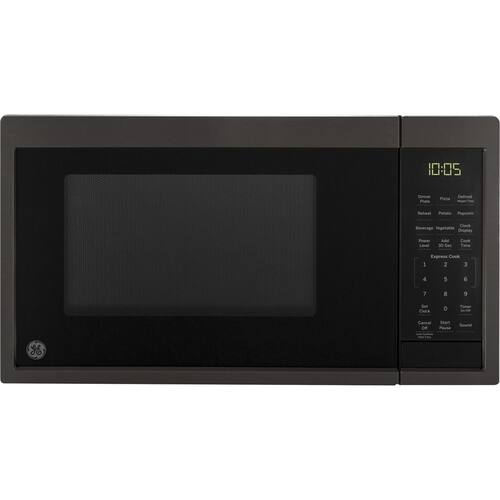 GE - 0.9 Cu. Ft. Microwave - Black stainless steel - Front_Standard
