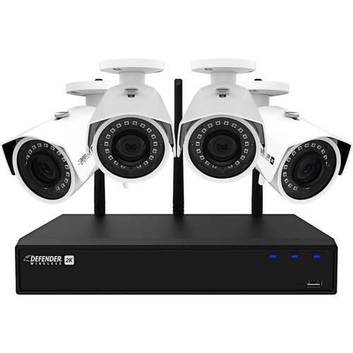 Defender - 4-Channel, 4-Camera Wireless 4.0MP 1TB NVR Surveillance System - Black/White