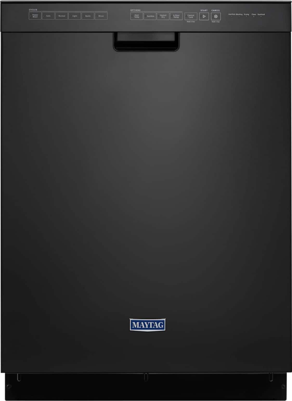 Maytag - 24" Front Control Built-In Dishwasher with Stainless Steel Tub - Black - Front_Zoom