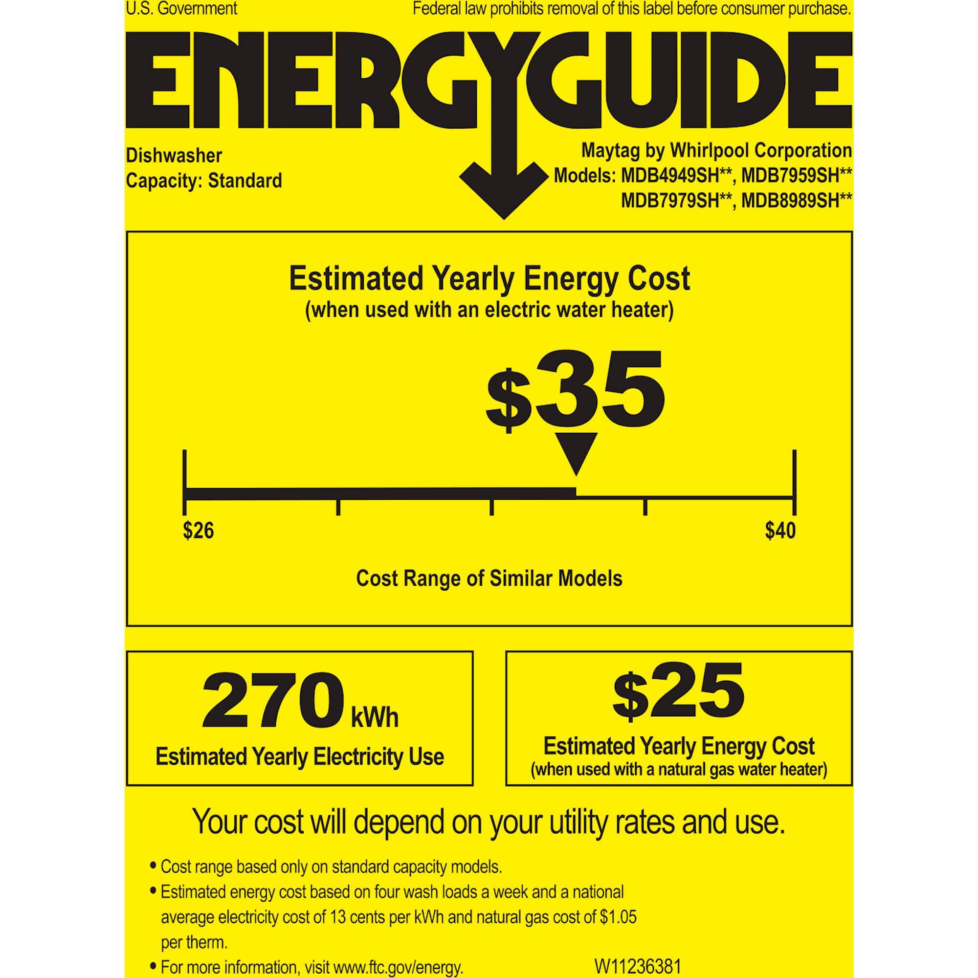 Maytag - 24" Front Control Built-In Dishwasher with Stainless Steel Tub - Stainless steel - Energy_Guide
