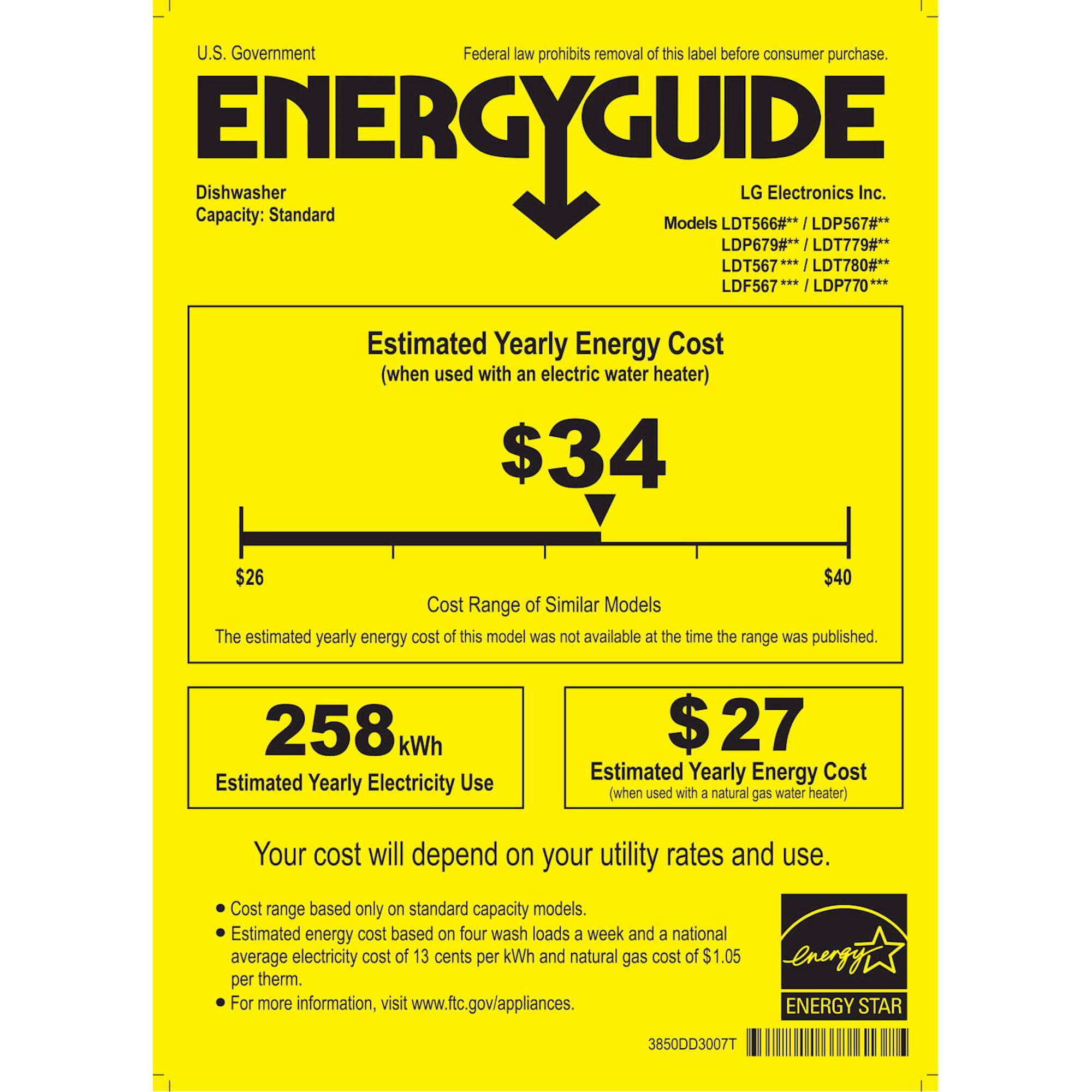 LG - 24" Top Control Built-In Dishwasher with Stainless Steel Tub - Stainless steel - Energy_Guide