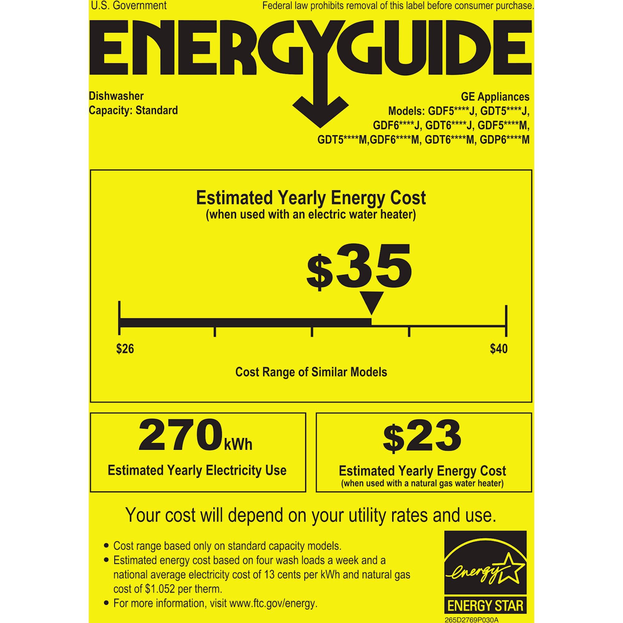 GE - 24" Front Control Tall Tub Built-In Dishwasher - Black - Energy_Guide