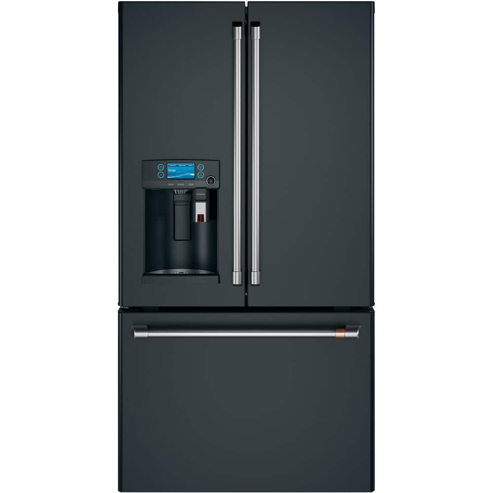 Café - 22.2 Cu. Ft. French Door Counter-Depth Refrigerator with Keurig Brewing System - Matte Black - Front_Zoom