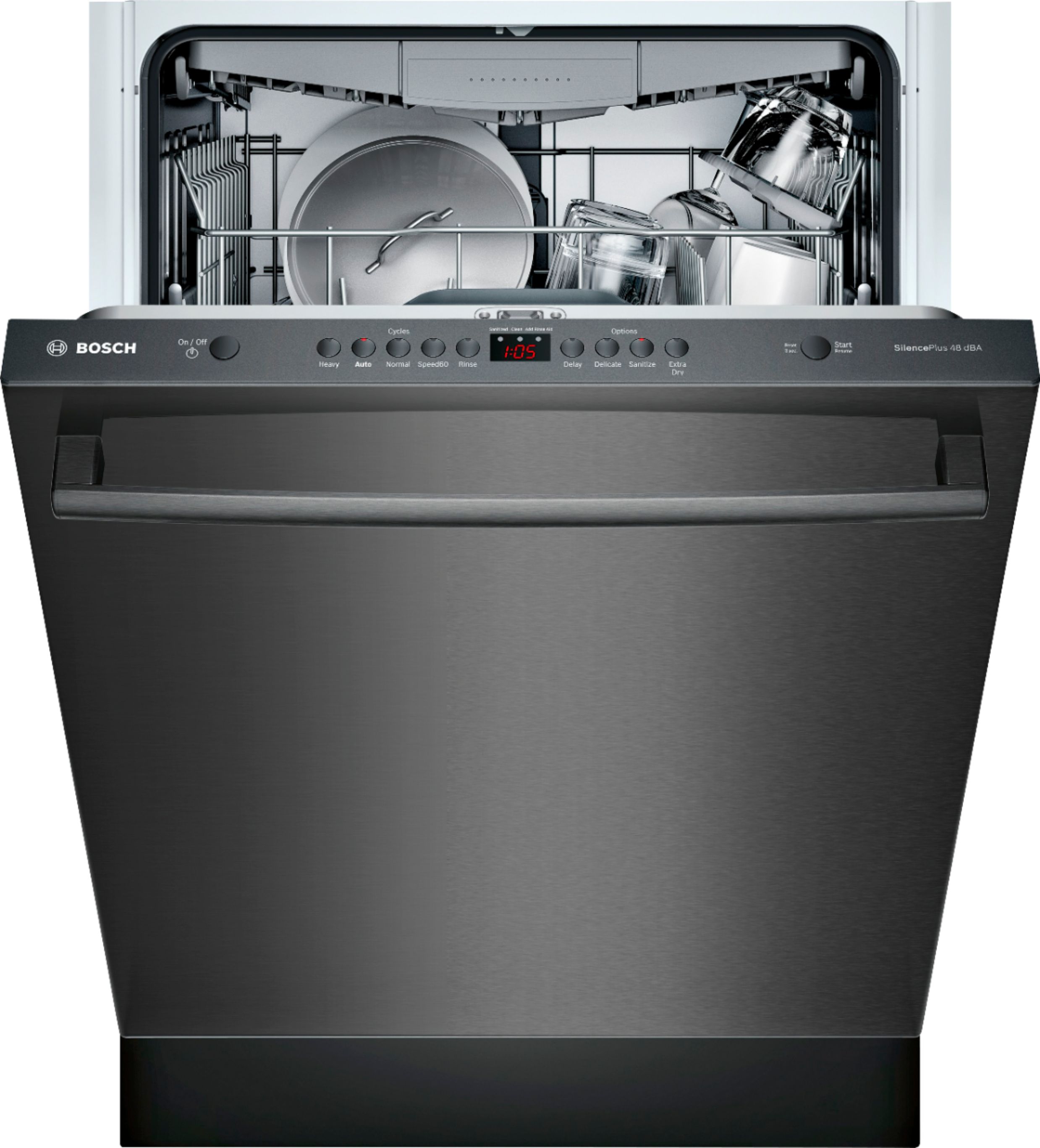 Bosch - 100 Series 24" Top Control Built-In Dishwasher - Black Best Dishwasher Black Stainless Steel