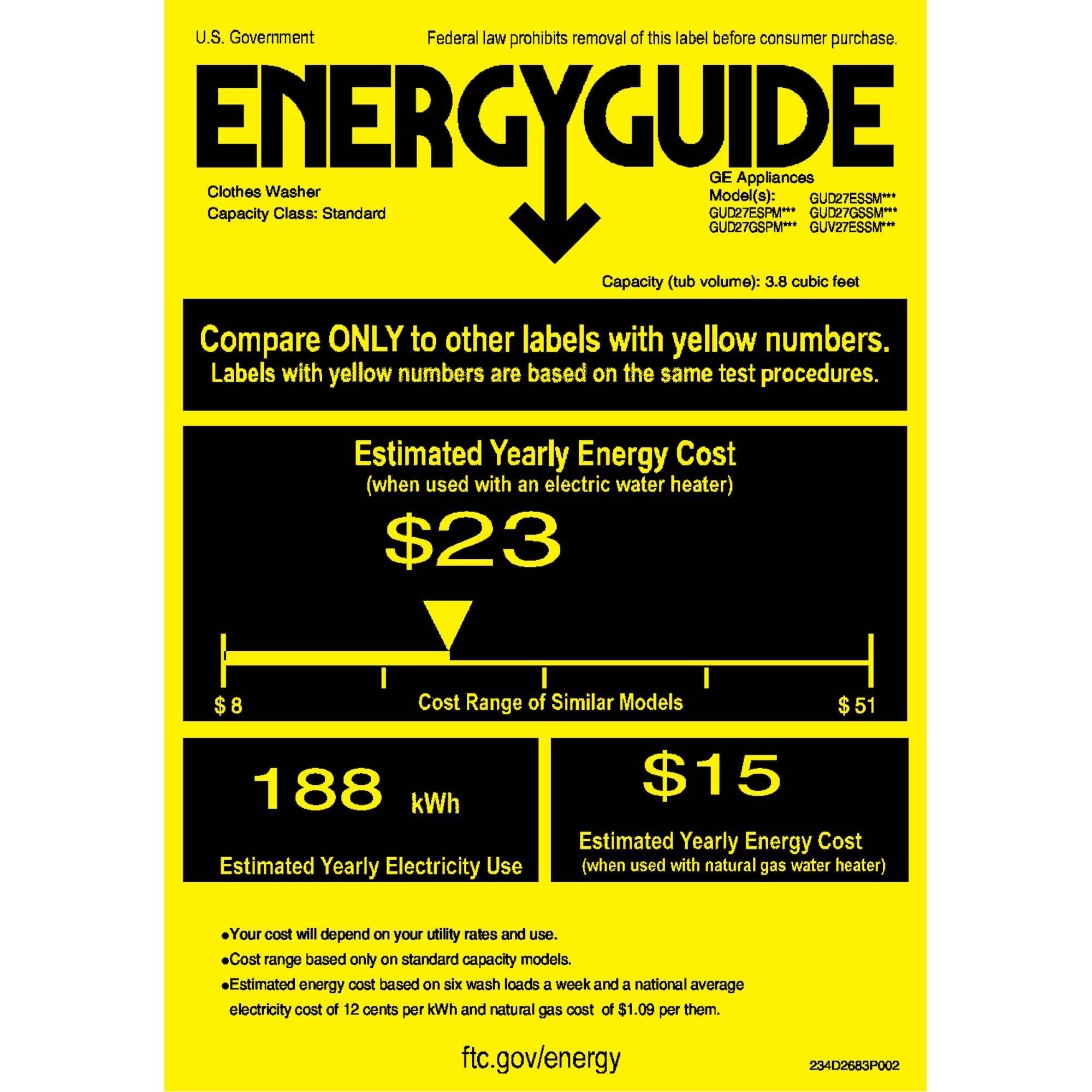 GE - Unitized Spacemaker 3.8 Cu. Ft. 11-Cycle Washer and 5.9 Cu. Ft. 4-Cycle Gas Dryer Combo - Diamond Gray - Energy_Guide