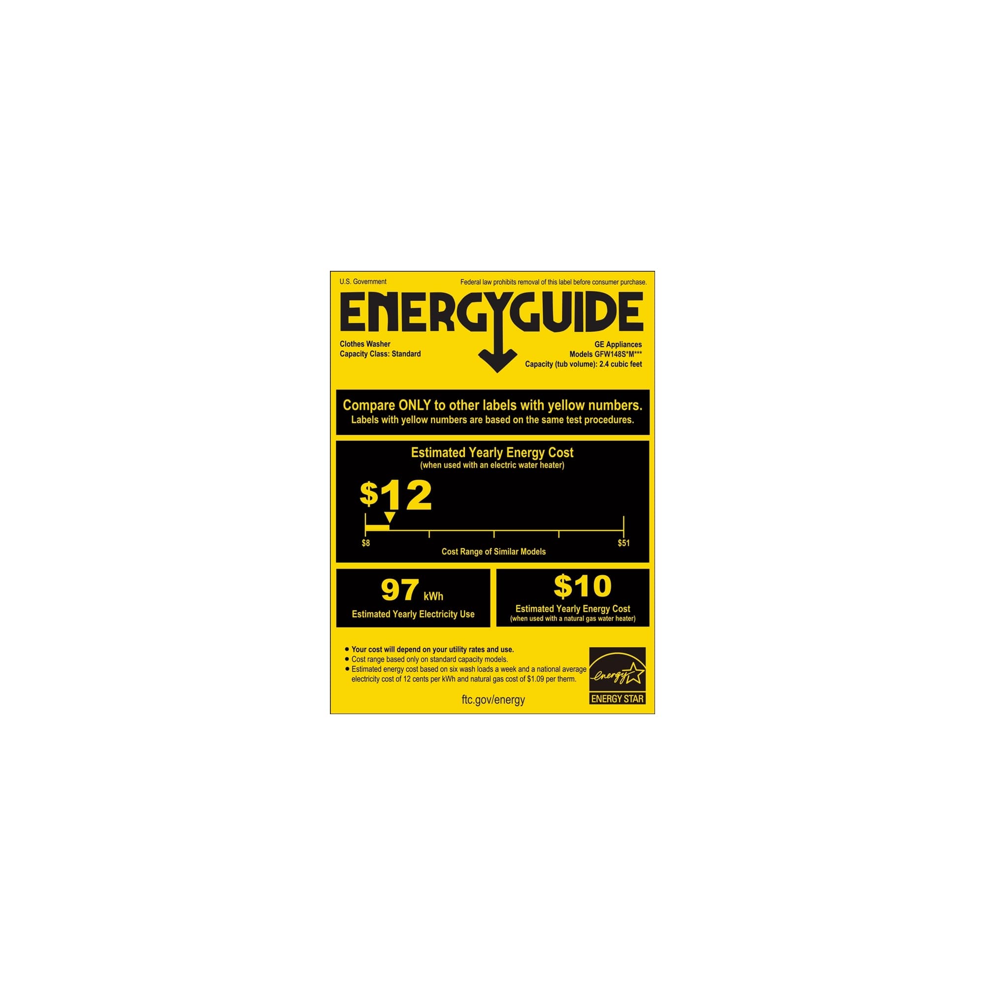 GE - 2.4 Cu. Ft. 14-Cycle Front-Loading Washer - White - Energy_Guide