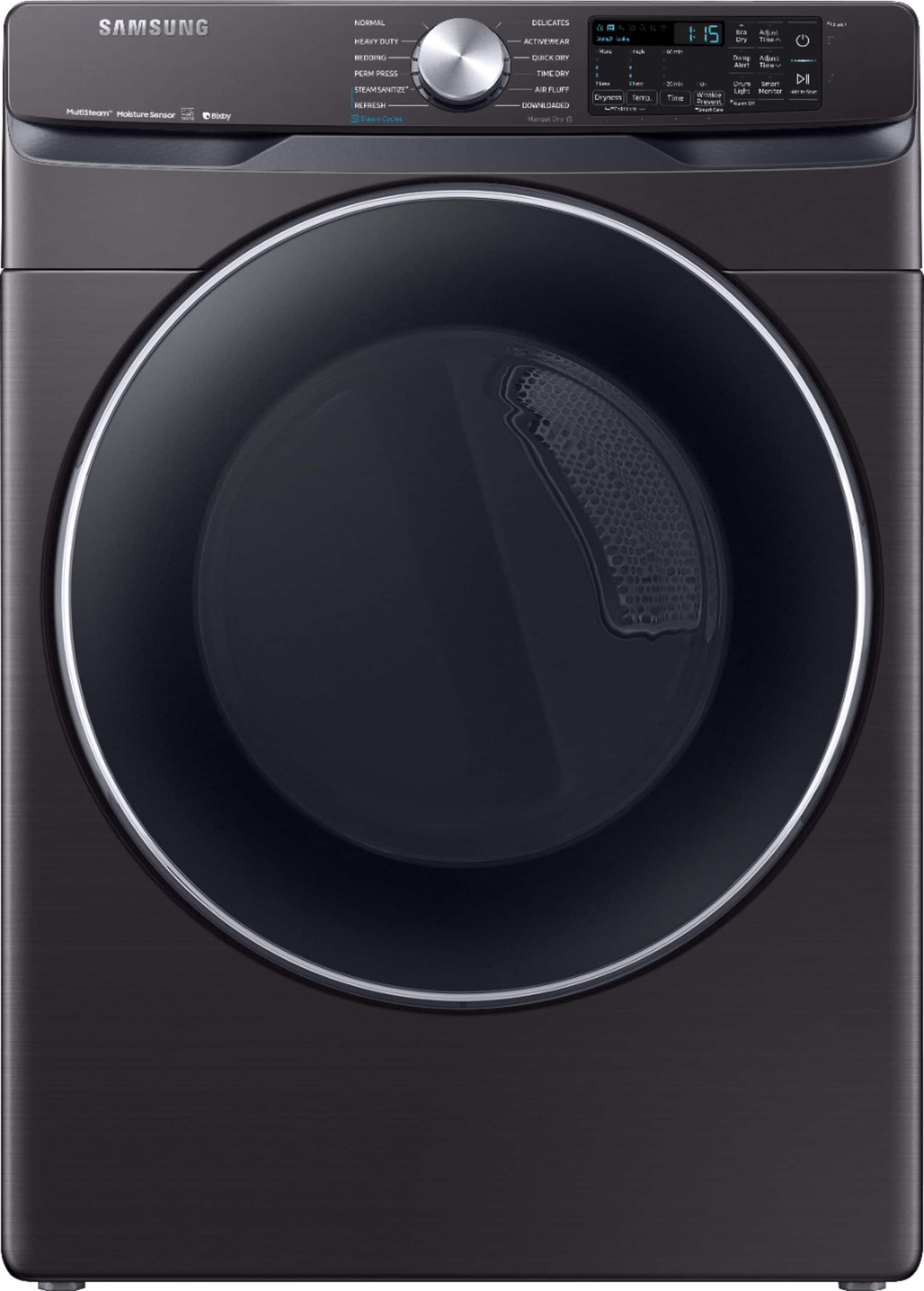 Samsung - 7.5 Cu. Ft. 12-Cycle Electric Dryer with Steam - Fingerprint Resistant Black Stainless Steel - Front_Zoom
