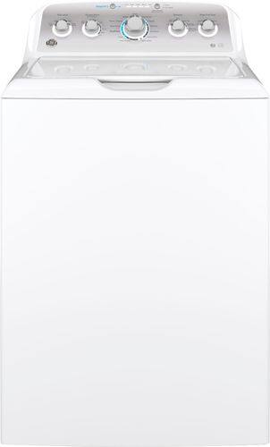 GE - 4.6 Cu. Ft. 13-Cycle Top-Loading Washer - White On White/Silver - Front_Standard