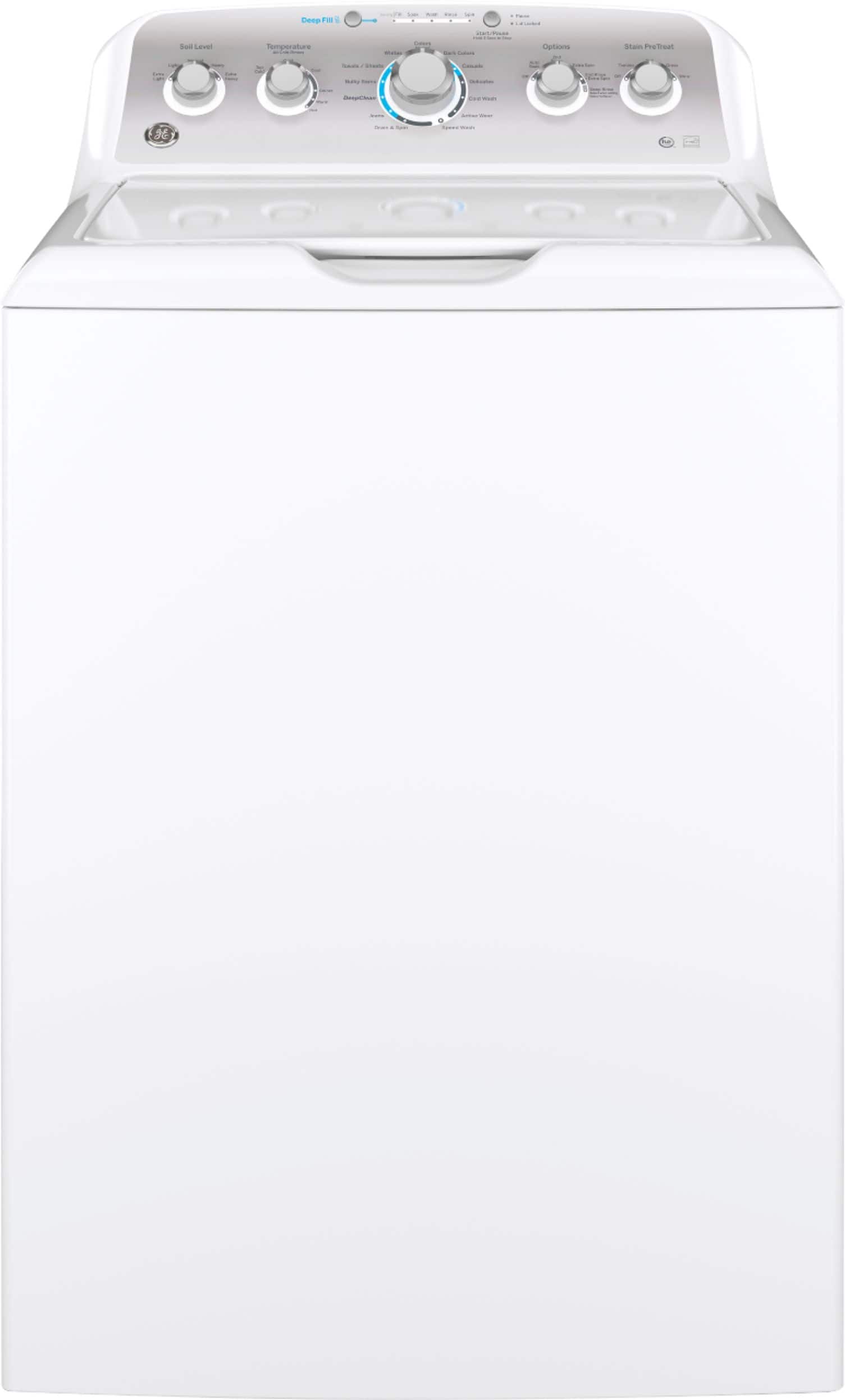 GE - 4.6 Cu. Ft. 13-Cycle Top-Loading Washer - White On White/Silver - Front_Zoom