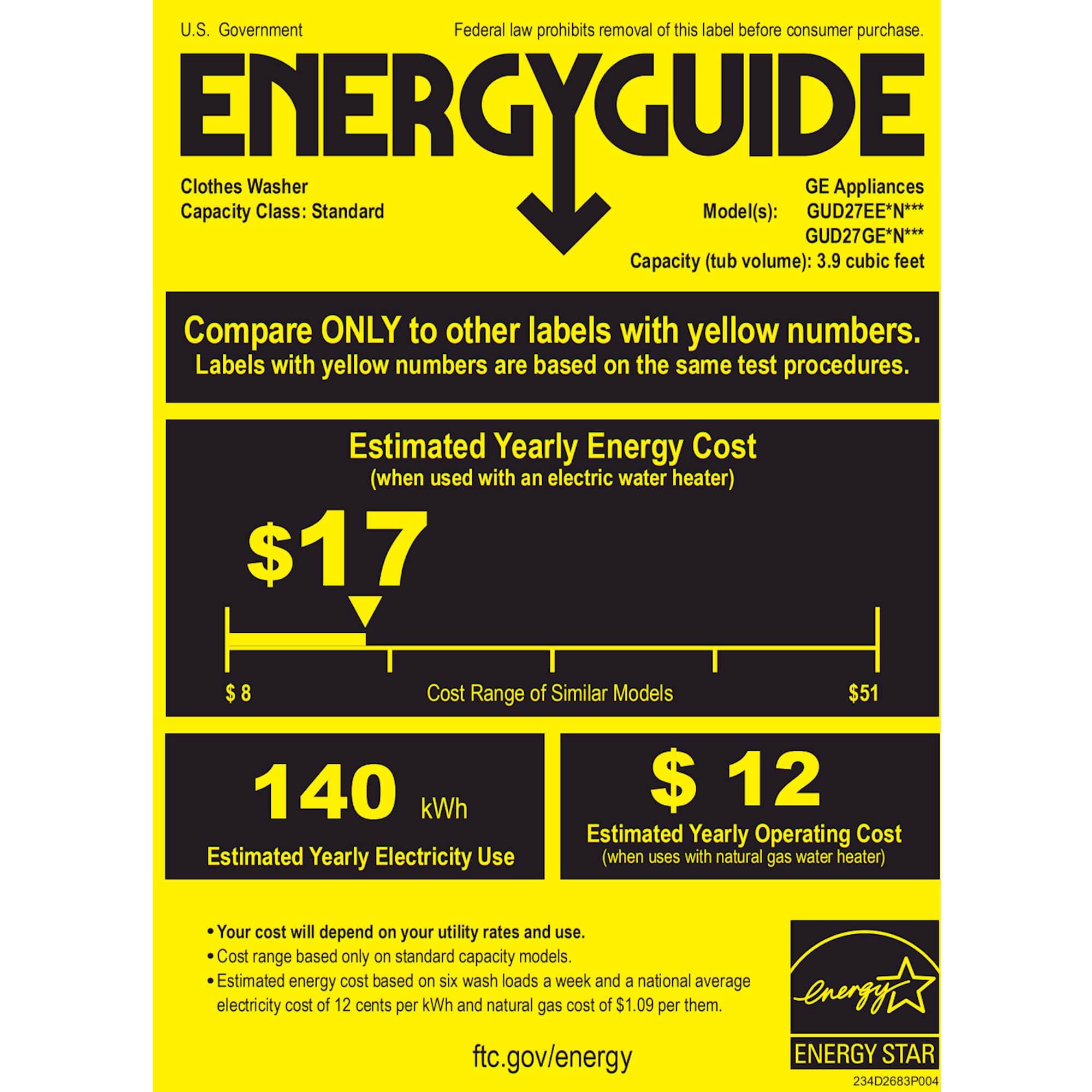 GE - 3.9 Cu. Ft. 12-Cycle Washer and 5.9 Cu.Ft 4-Cycle Dryer Electric Laundry Center - White - Energy_Guide