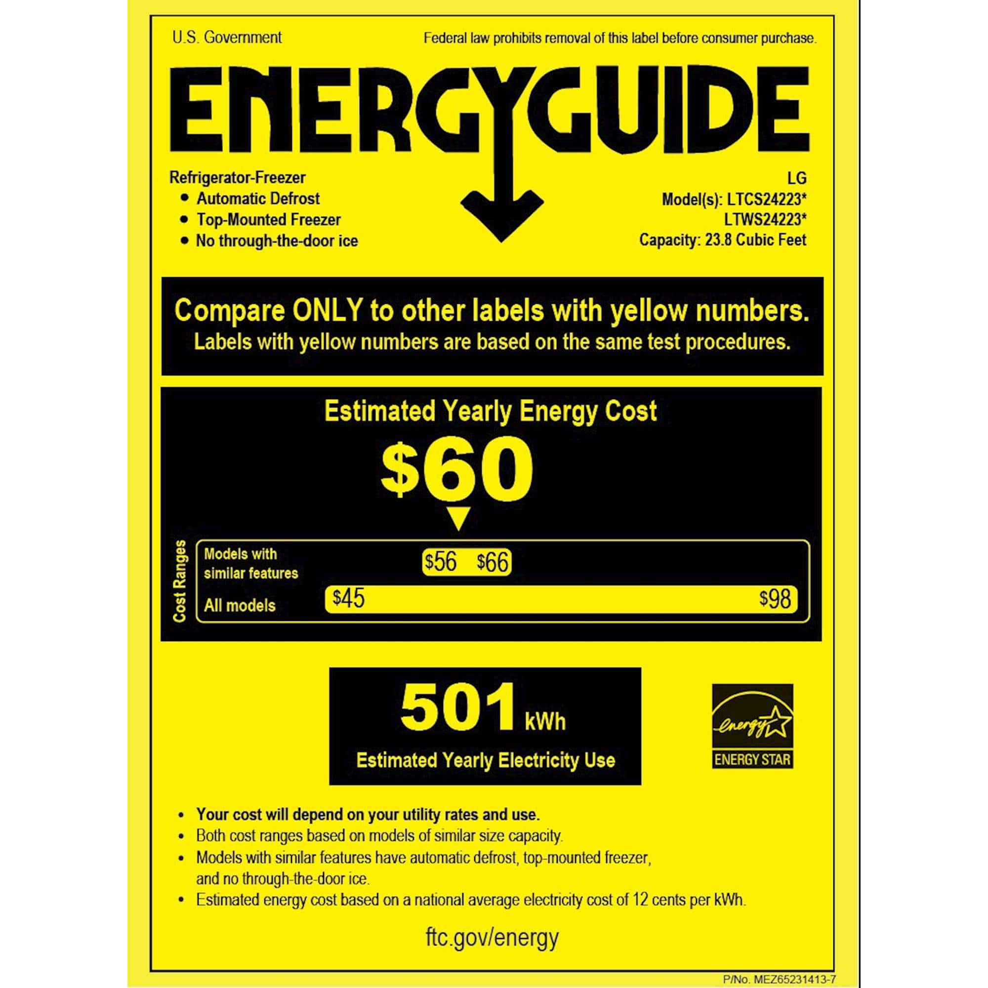 LG - 23.8 Cu. Ft. Top-Freezer Refrigerator - Stainless steel - Energy_Guide