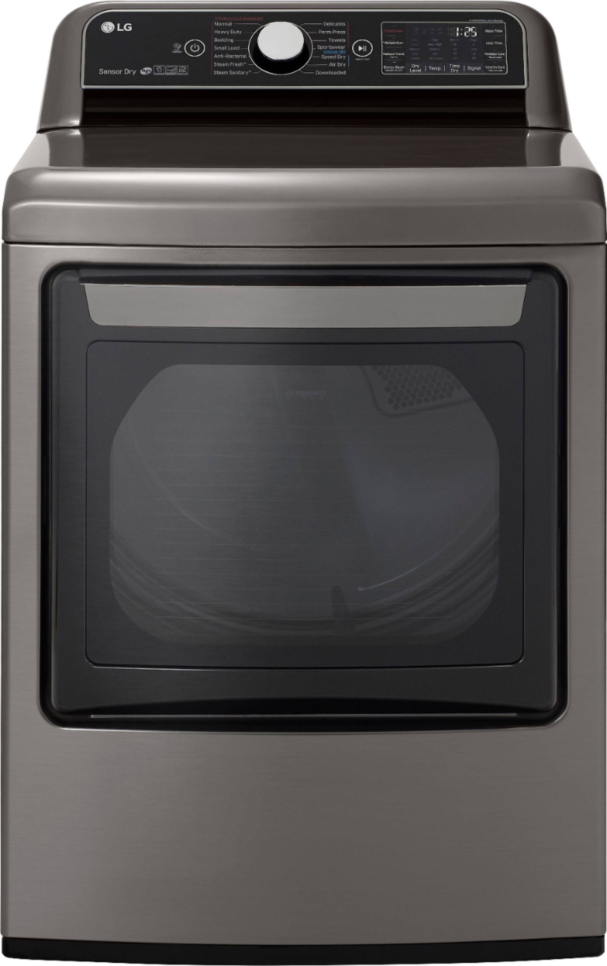 LG - 7.3 Cu. Ft. 14-Cycle Electric Dryer with Steam - Graphite Steel - Front_Zoom