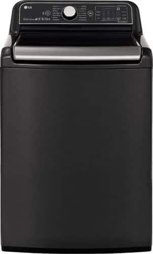 LG - 5.5 Cu. Ft. 14-Cycle Top-Loading Washer with Steam - Black Steel - Front_Standard