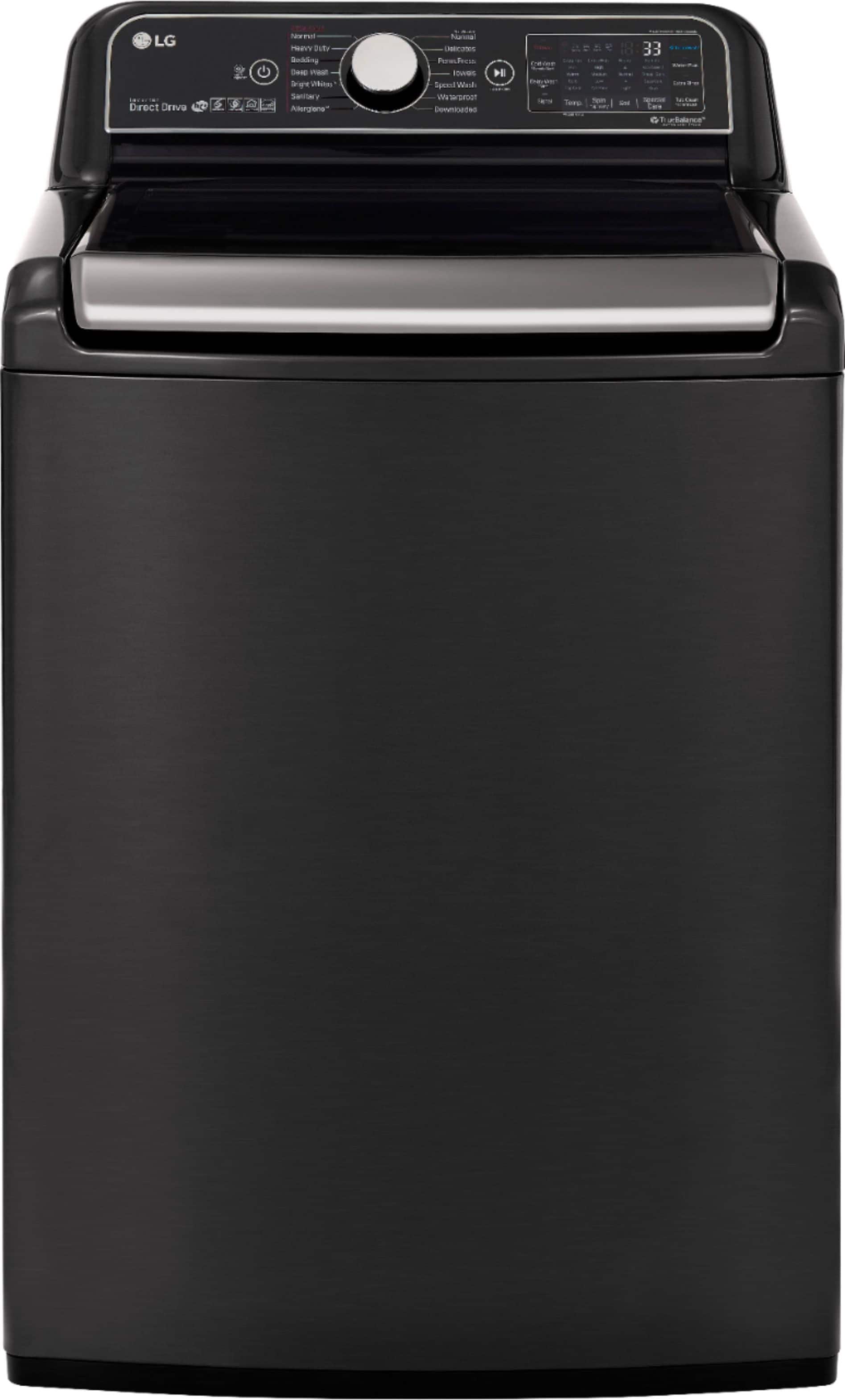 LG - 5.5 Cu. Ft. 14-Cycle Top-Loading Washer with Steam - Black Steel - Front_Zoom