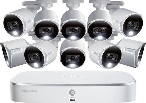 Lorex - 16-Channel, 10-Camera Indoor/Outdoor Wired 4K UHD 2TB DVR Surveillance System - White