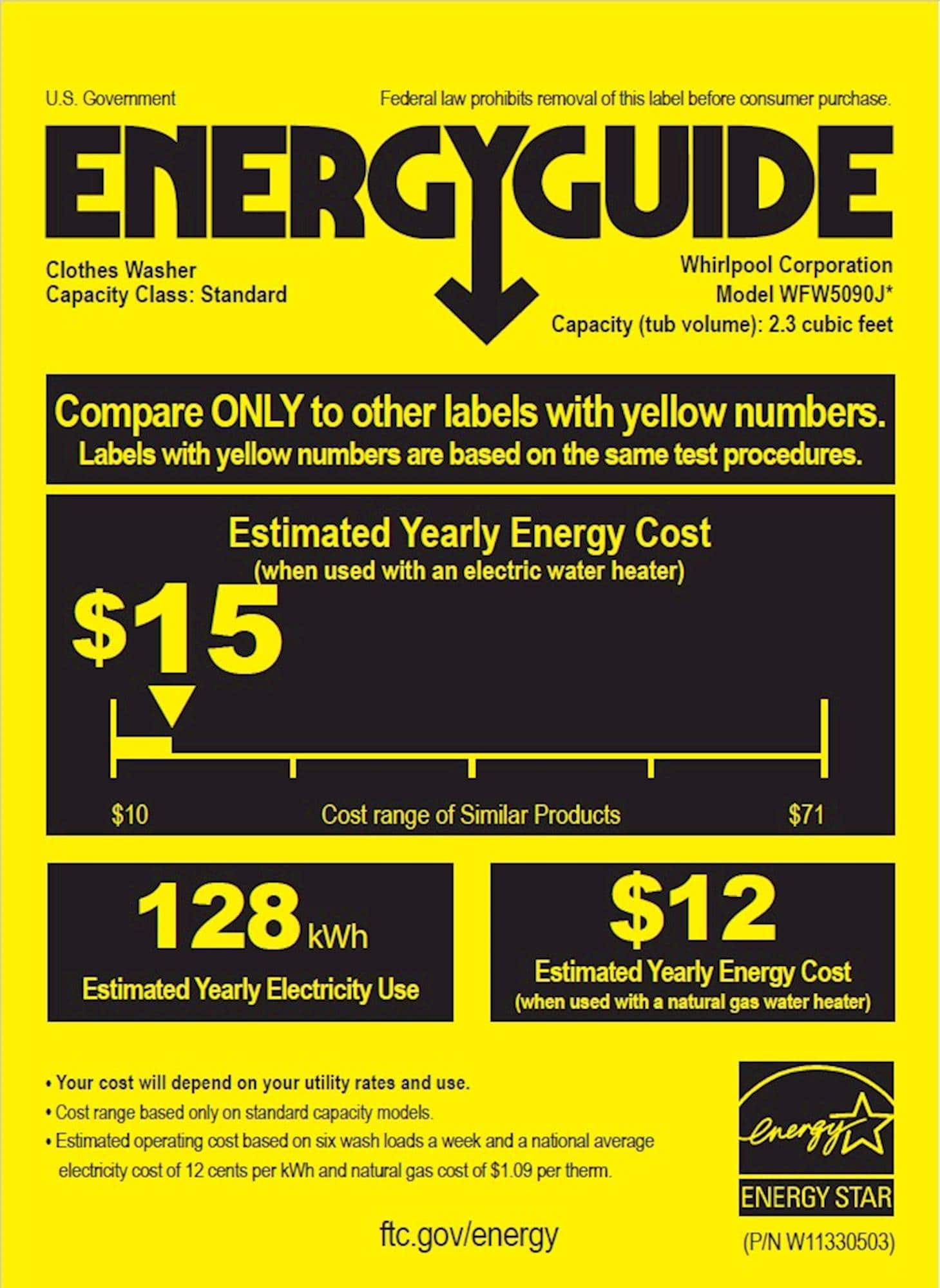 Whirlpool - 2.3 Cu. Ft. 10-Cycle High-Efficiency Compact Front-Loading Washer - White - Energy_Guide