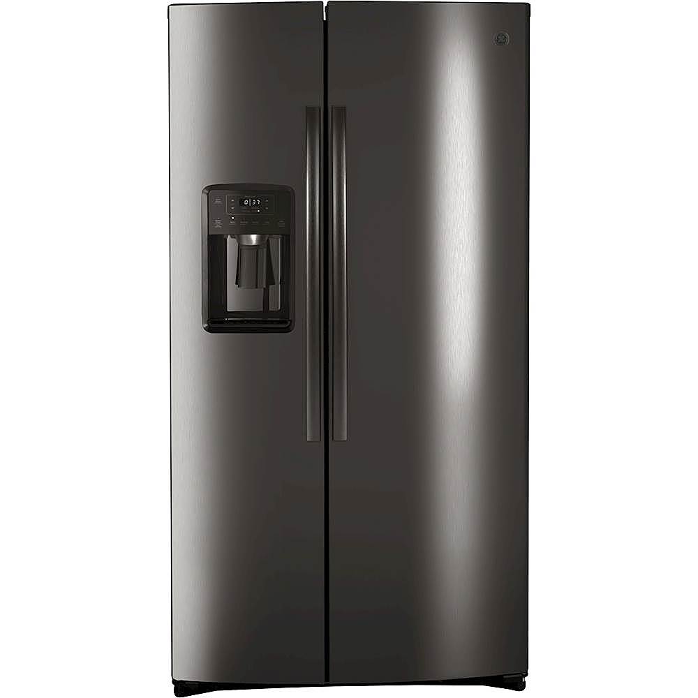 GE - 25.1 Cu. Ft. Side-by-Side Refrigerator - Black stainless steel at Stainless Steel Refrigerator With Black Sides