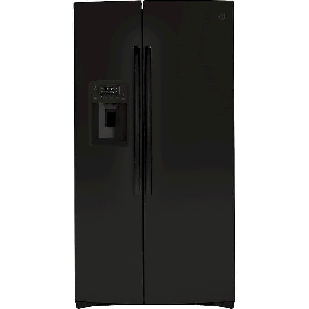 GE - 25.1 Cu. Ft. Side-by-Side Refrigerator - Black - Front_Zoom