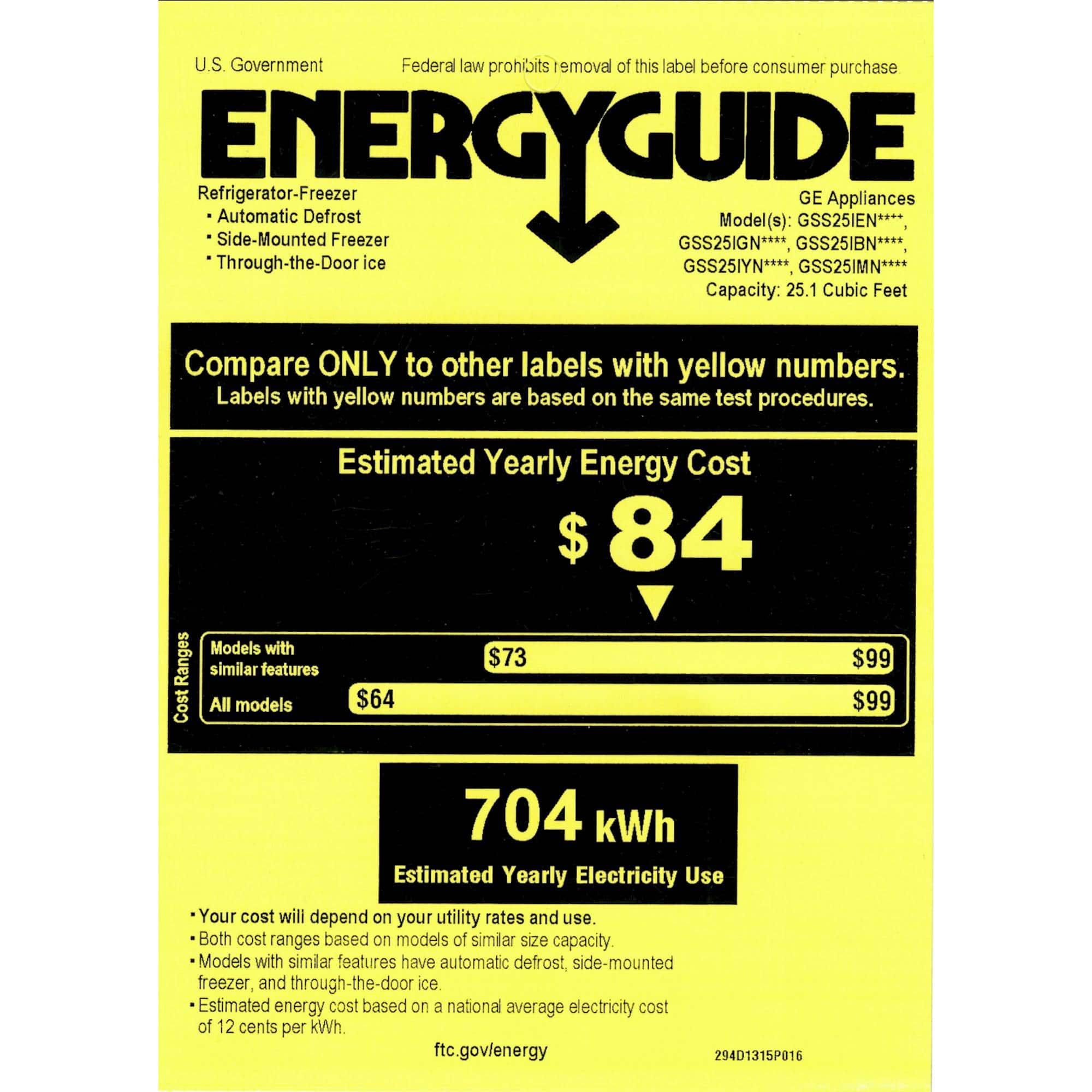 GE - 25.1 Cu. Ft. Side-by-Side Refrigerator - Slate - Energy_Guide