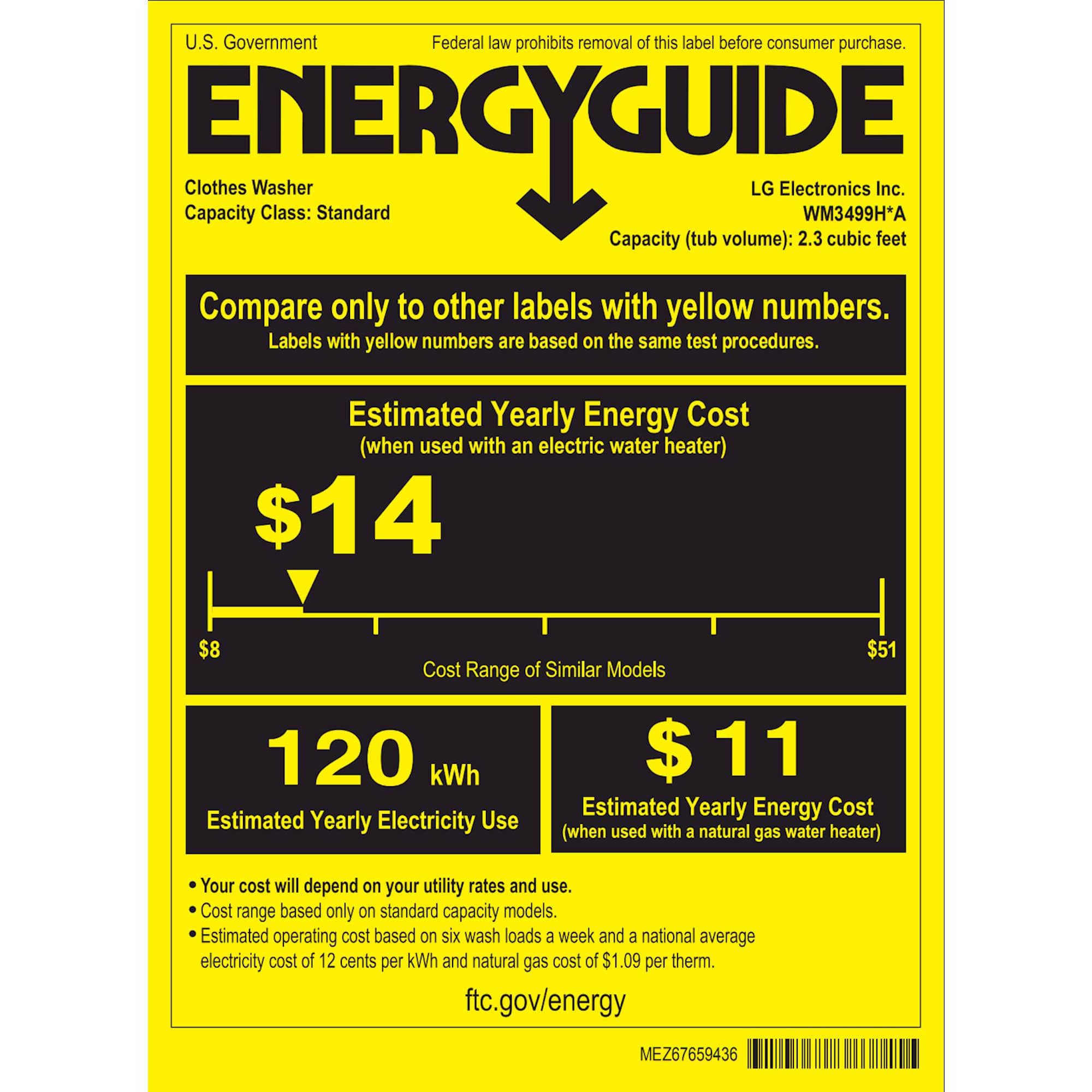 LG - 2.3 Cu. Ft. 14-Cycle Washer and 14-Cycle Electric Dryer Combo - Graphite Steel - Energy_Guide