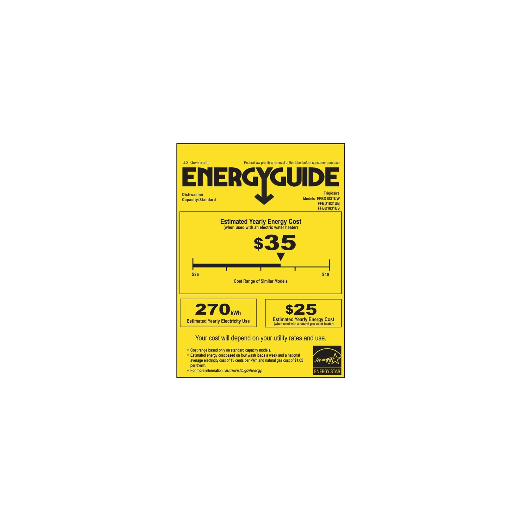 Frigidaire - 18" Front Control Built-In Dishwasher with Stainless Steel Tub - White - Energy_Guide