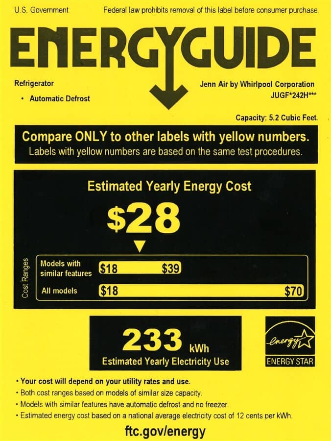 Jenn-Air - NOIR Built-In Mini Fridge - Stainless steel - Energy_Guide