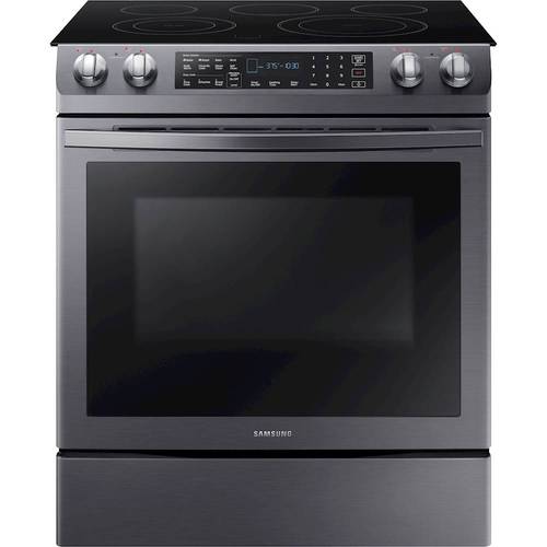 Samsung - 5.8 Cu. Ft. Self-Cleaning Slide-In Electric Convection Range - Black stainless steel - Front_Standard