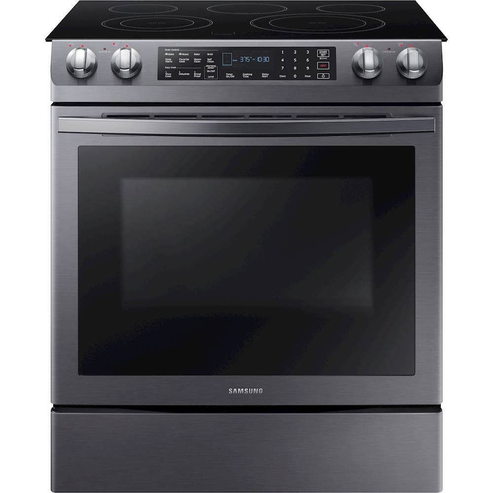 Samsung - 5.8 Cu. Ft. Self-Cleaning Slide-In Electric Convection Range - Black stainless steel - Front_Zoom