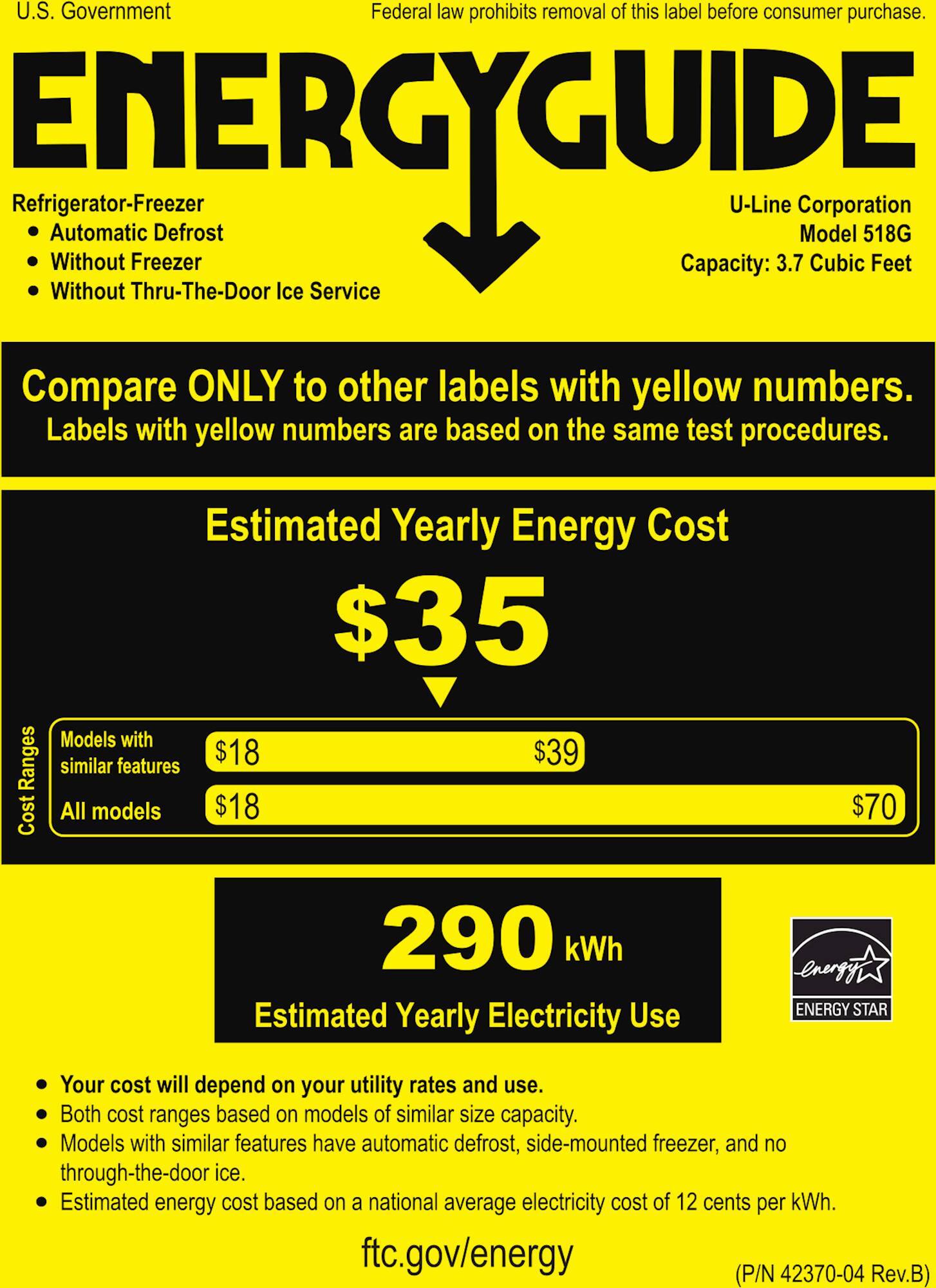 U-Line - 5 Class 100-Can Beverage Cooler - Energy_Guide