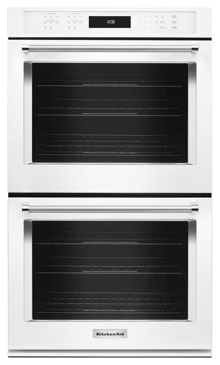 KitchenAid - 27" Built-In Double Electric Convection Wall Oven - White - Front_Standard