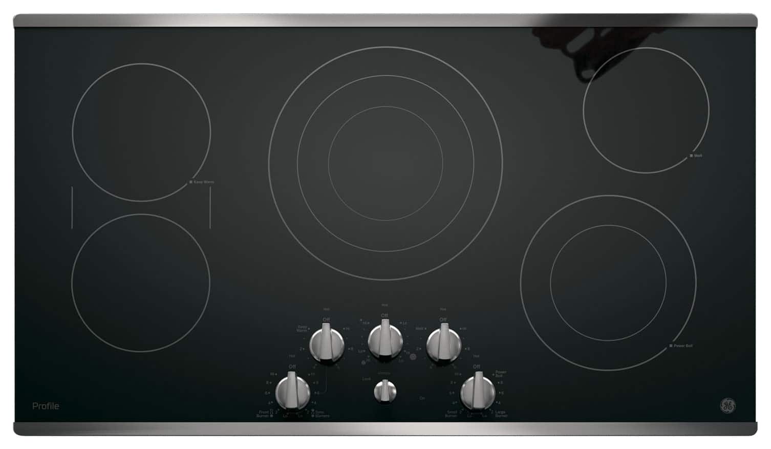 GE - Profile Series 36" Built-In Electric Cooktop - Stainless Steel-on-Black - Front_Standard